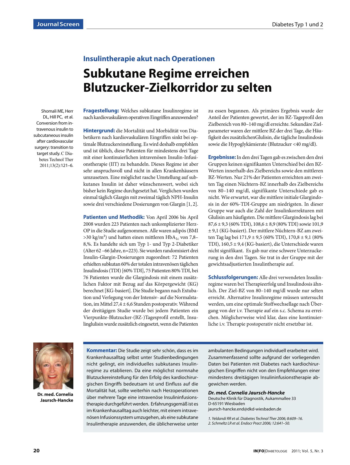 Vorschauseite 1: Subkutane Regime erreichen Blutzucker-Zielkorridor zu selten