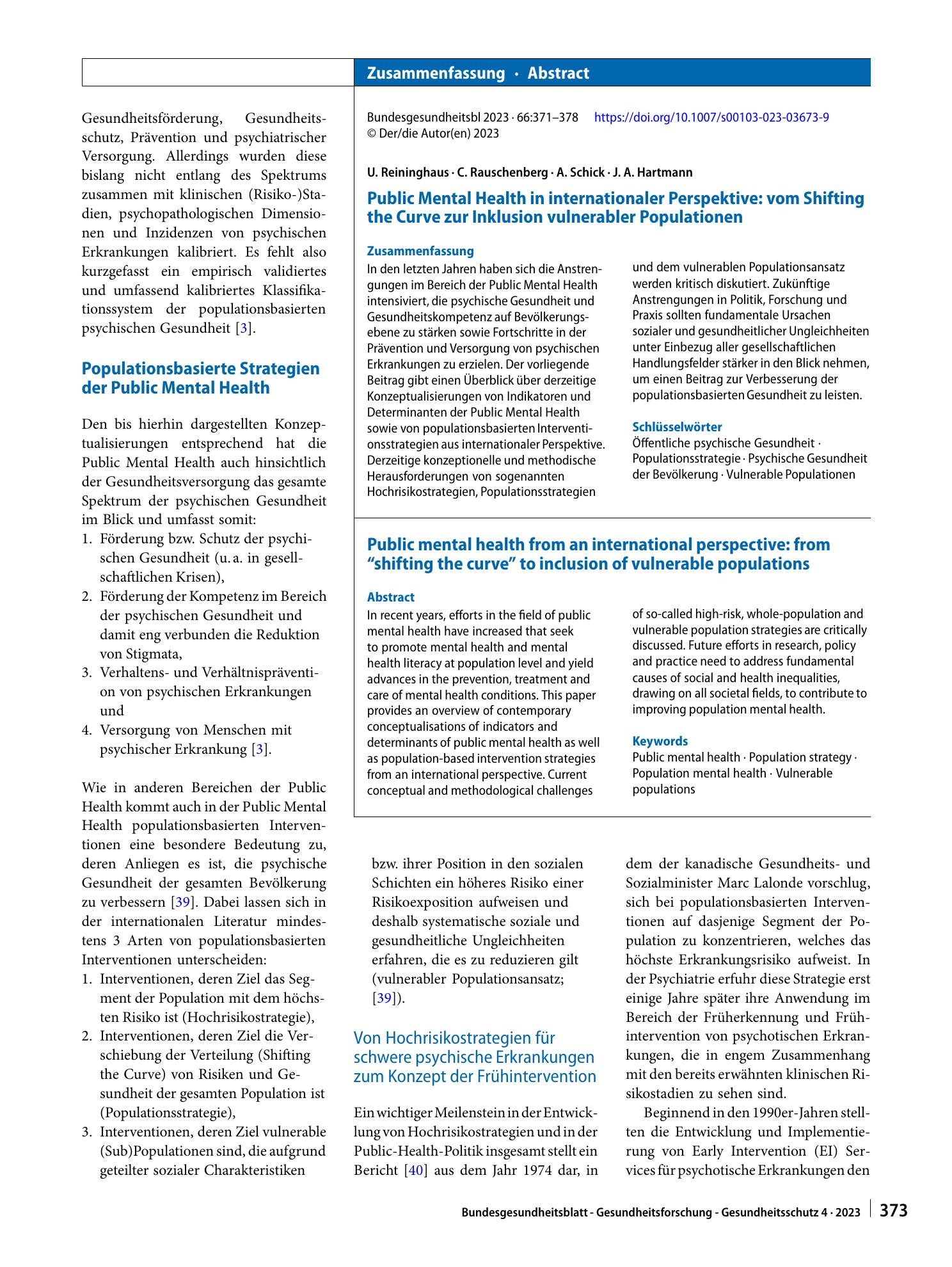 Vorschauseite 3: Public Mental Health in internationaler Perspektive: vom Shifting the Curve zur Inklusion vulnerabler Populationen
