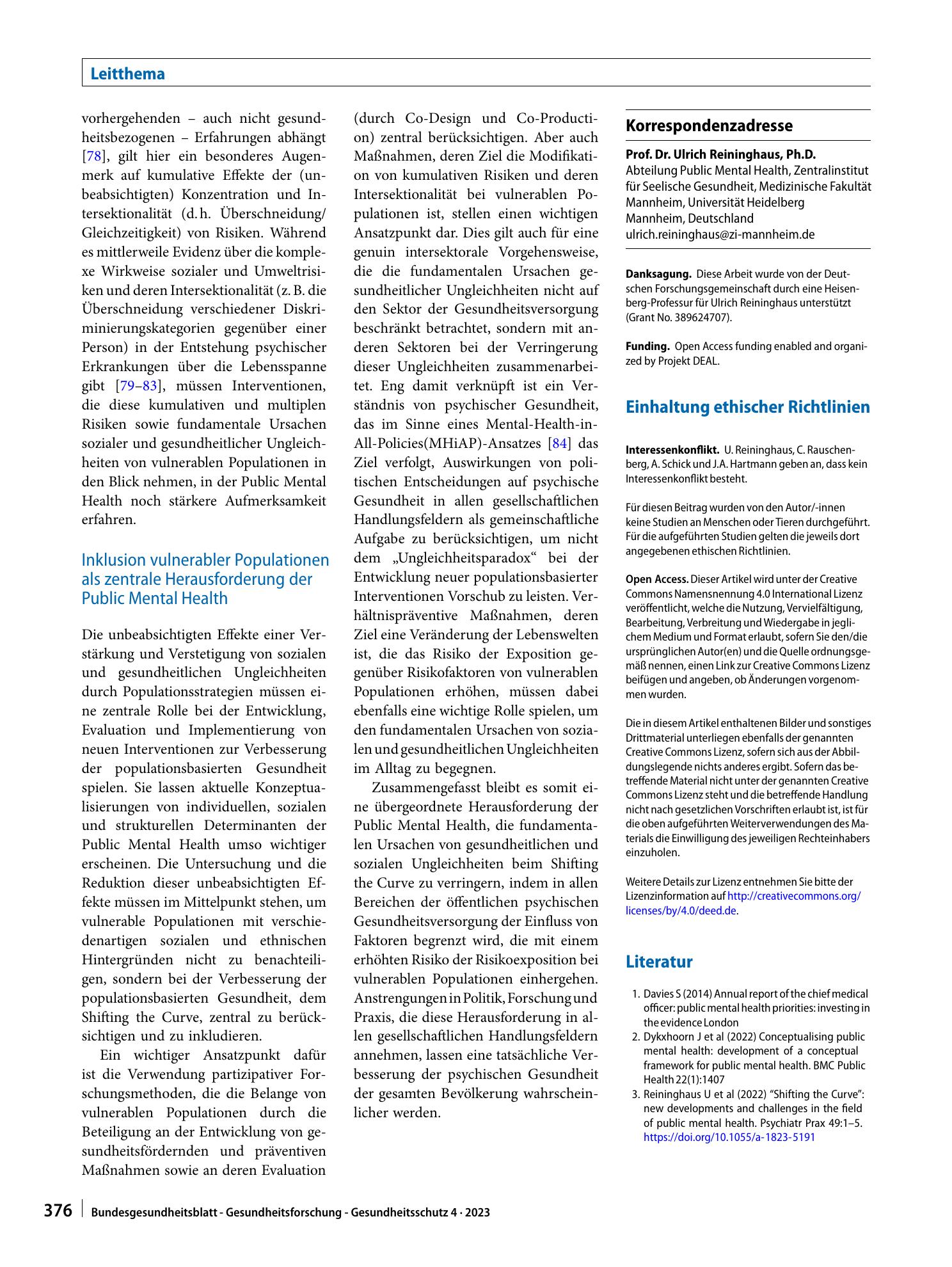 Vorschauseite 6: Public Mental Health in internationaler Perspektive: vom Shifting the Curve zur Inklusion vulnerabler Populationen