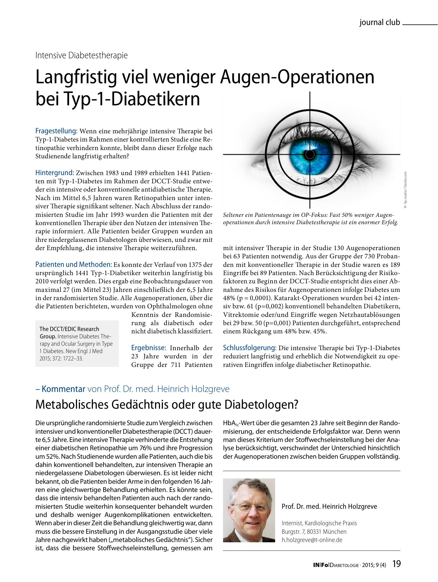 Vorschauseite 1: Langfristig viel weniger Augen-Operationen bei Typ-1-Diabetikern