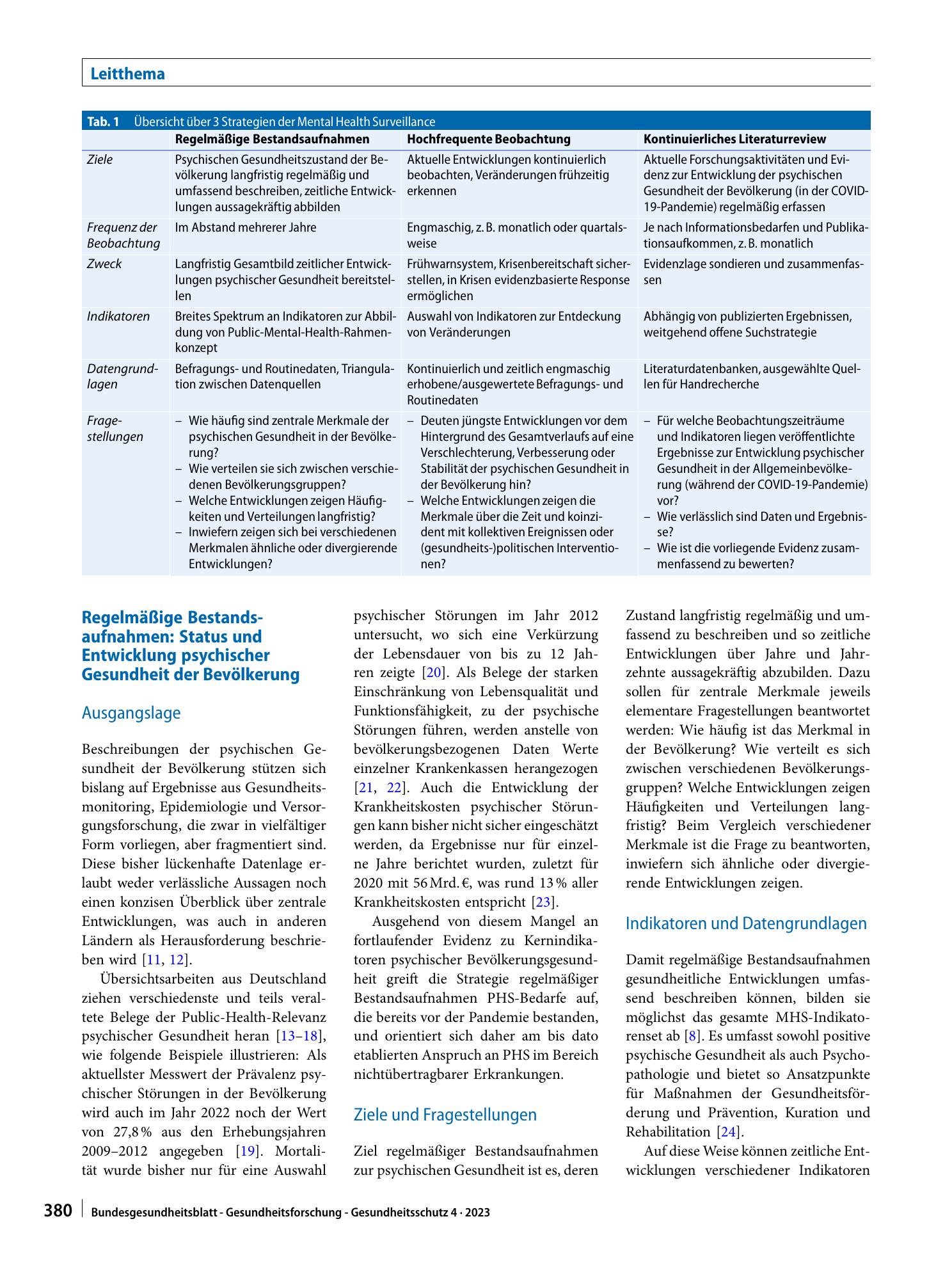 Vorschauseite 2: Mental Health Surveillance am Robert Koch-Institut – Strategien zur Beobachtung der psychischen Gesundheit der Bevölkerung