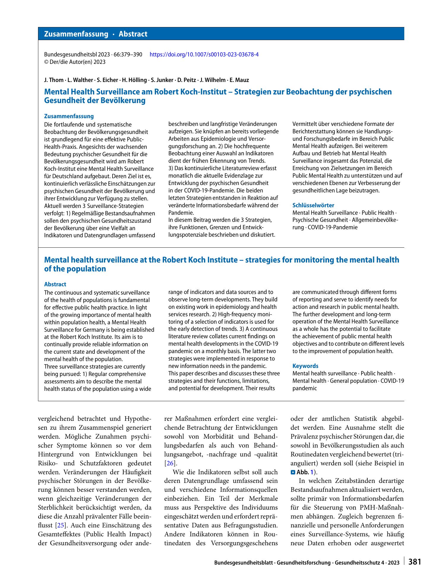 Vorschauseite 3: Mental Health Surveillance am Robert Koch-Institut – Strategien zur Beobachtung der psychischen Gesundheit der Bevölkerung
