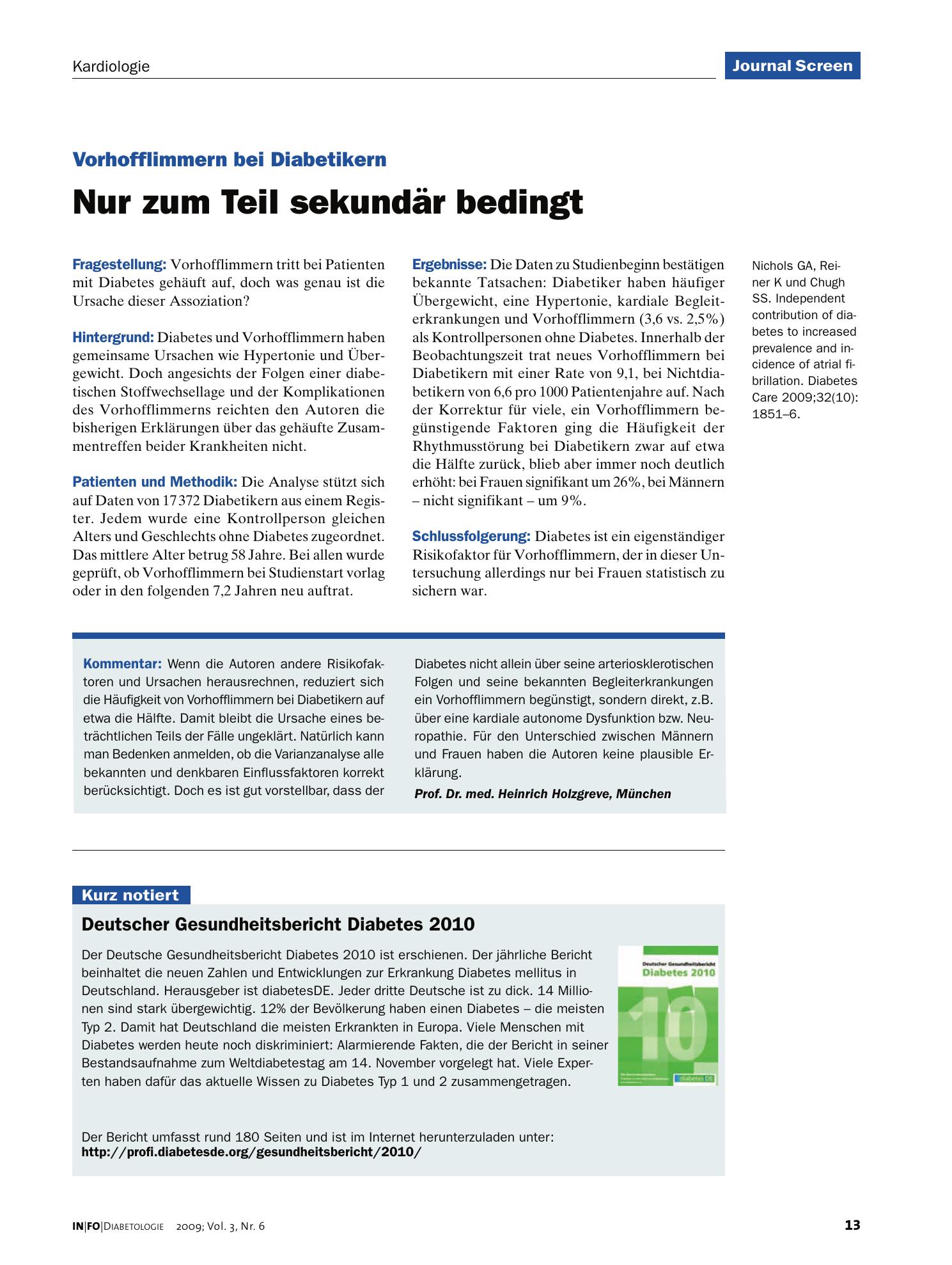 Vorschauseite 1: Deutscher Gesundheitsbericht Diabetes 2010