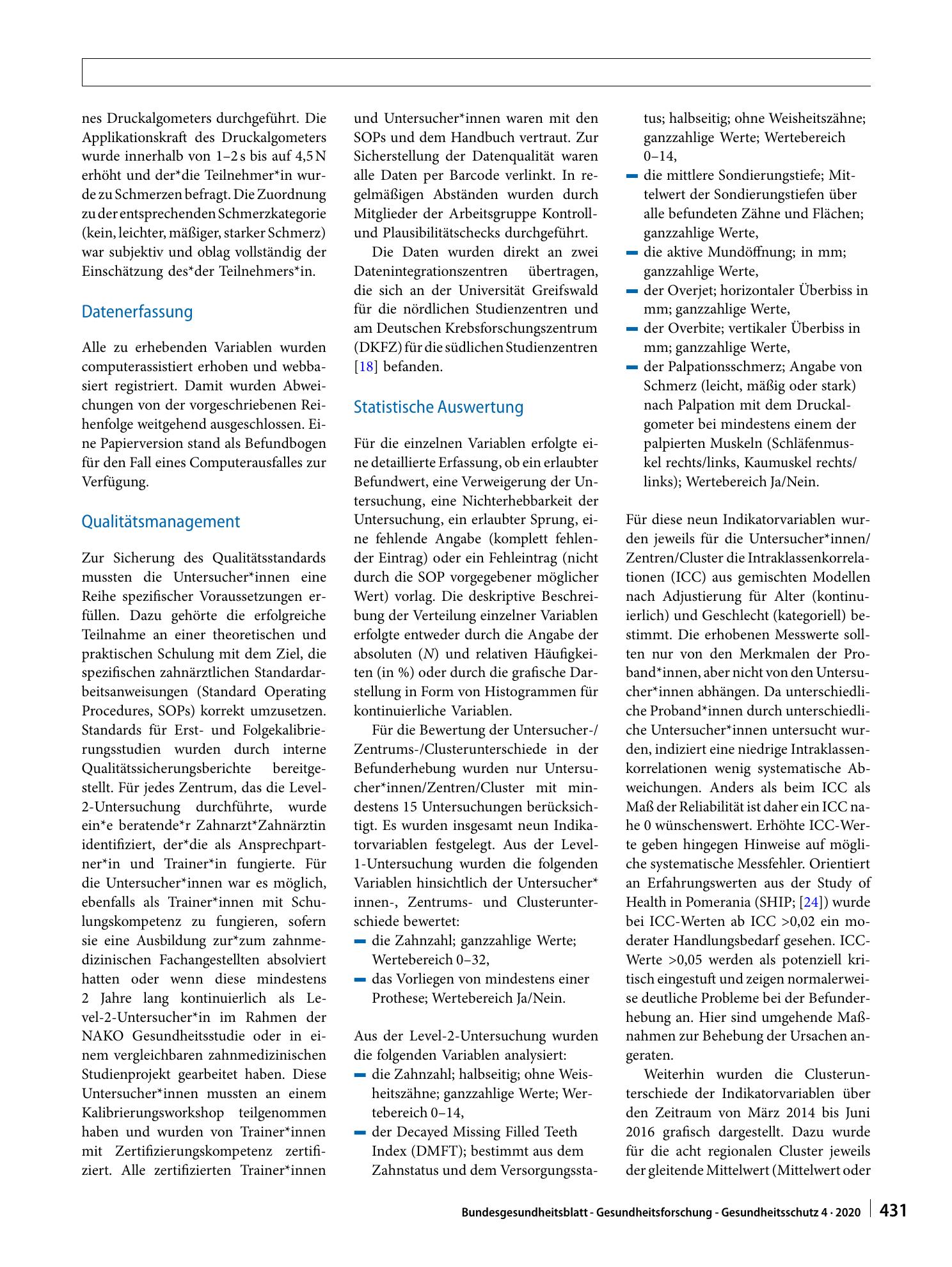 Vorschauseite 6: Design und Qualitätskontrolle der zahnmedizinischen Untersuchung in der NAKO Gesundheitsstudie