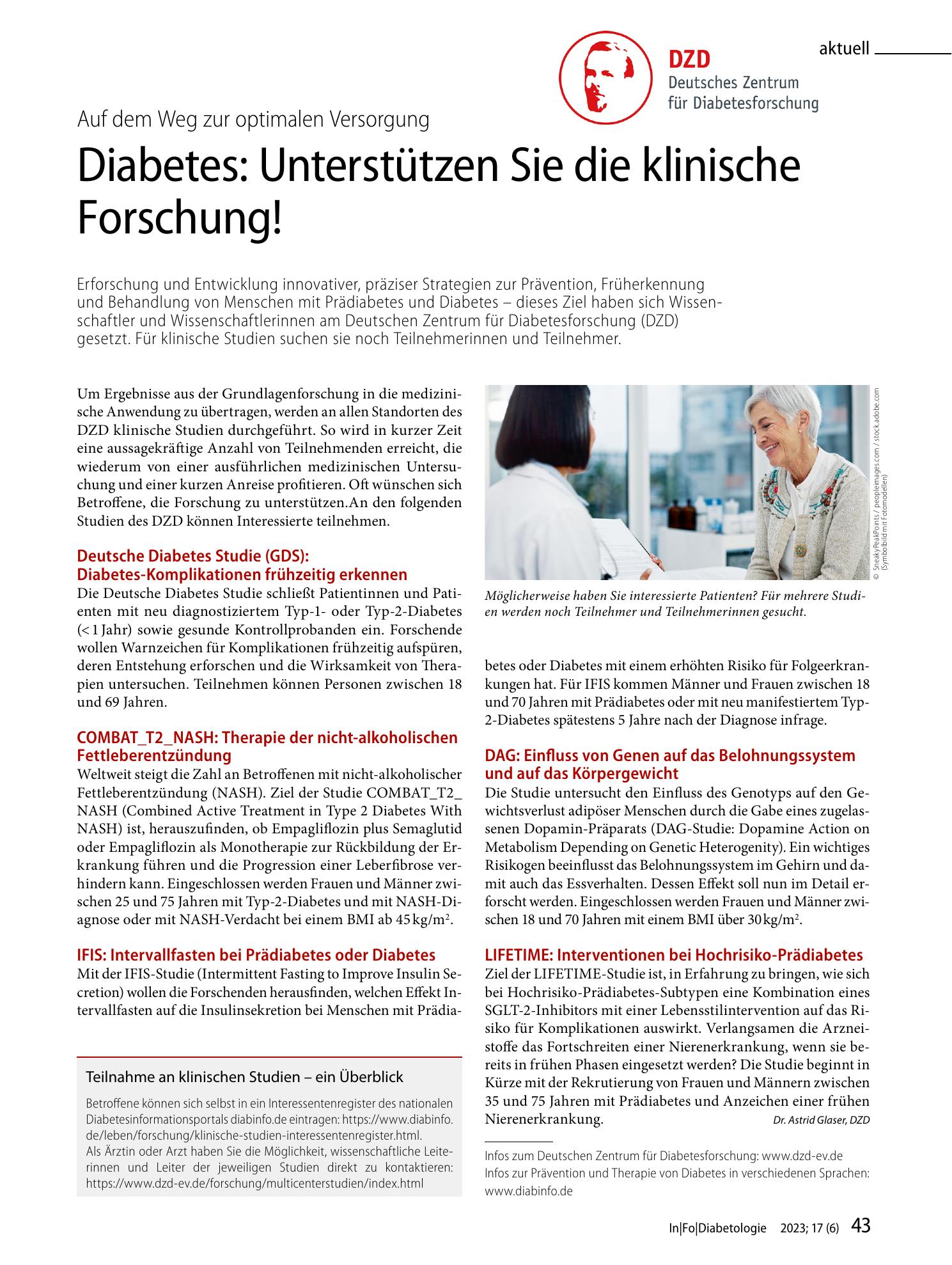 Vorschauseite 1: Diabetes: Unterstützen Sie die klinische Forschung!