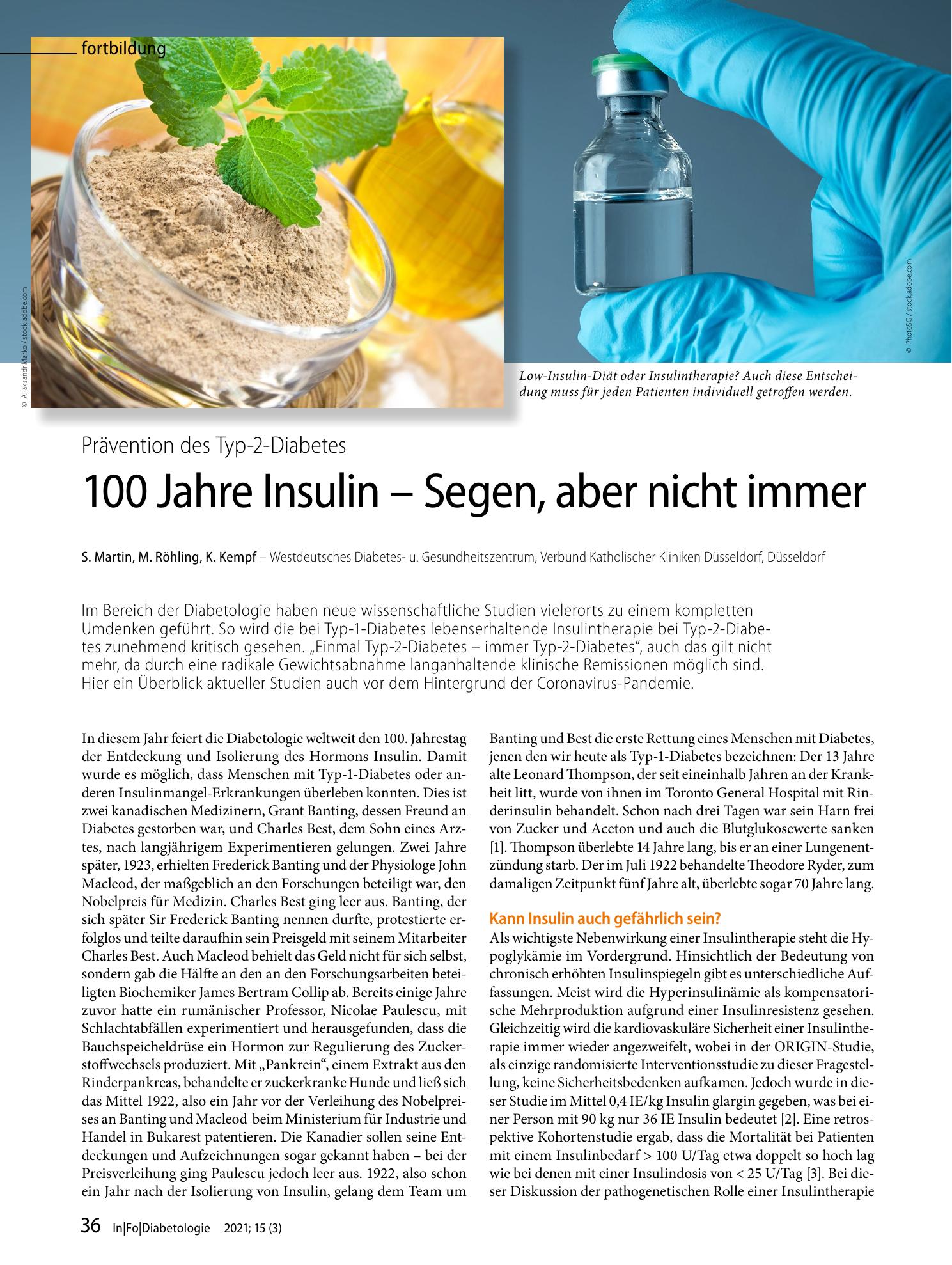 Vorschauseite 1: 100 Jahre Insulin - Segen, aber nicht immer