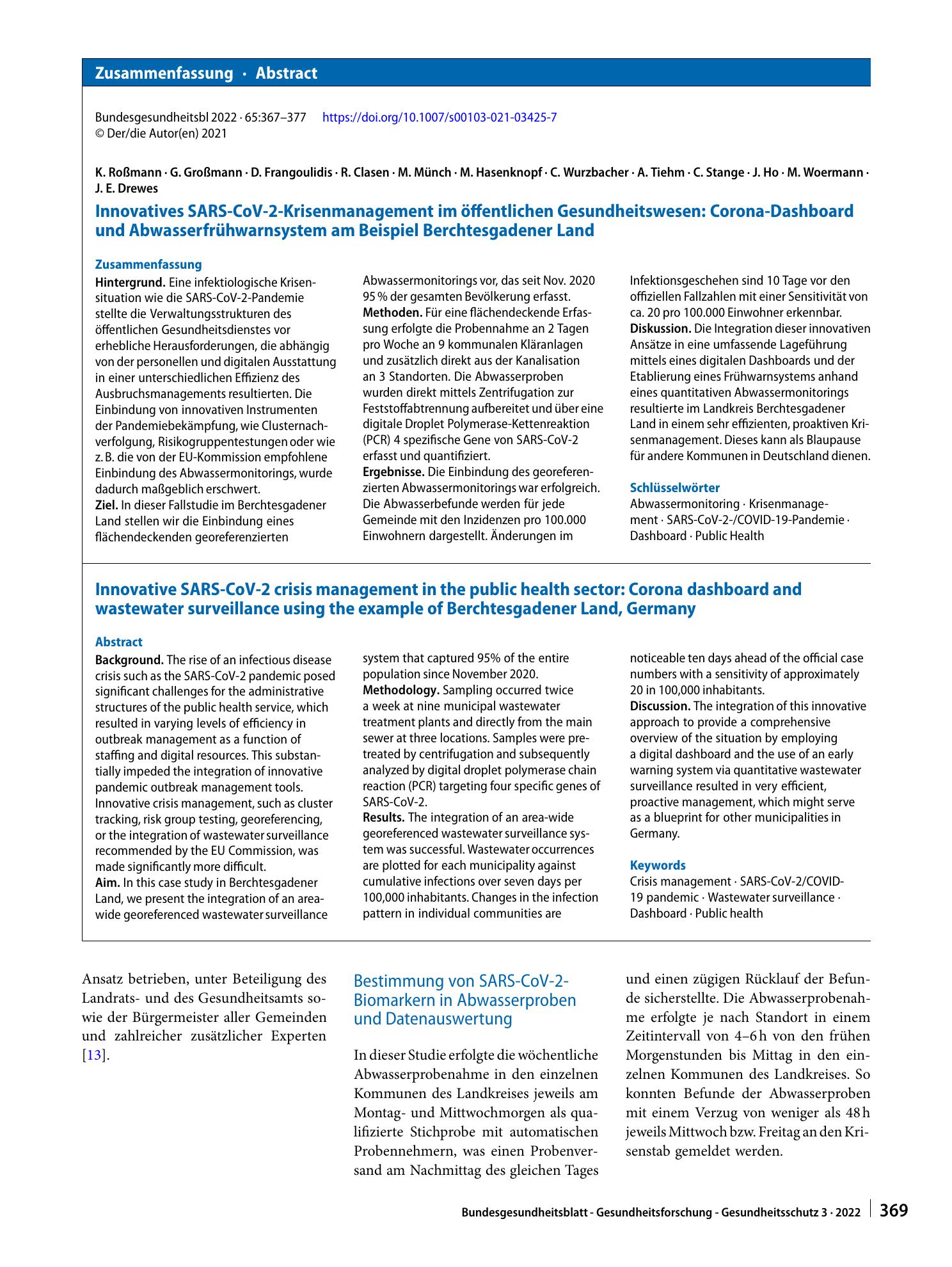 Vorschauseite 3: Innovatives SARS-CoV-2-Krisenmanagement im öffentlichen Gesundheitswesen: Corona-Dashboard und Abwasserfrühwarnsystem am Beispiel Berchtesgadener Land