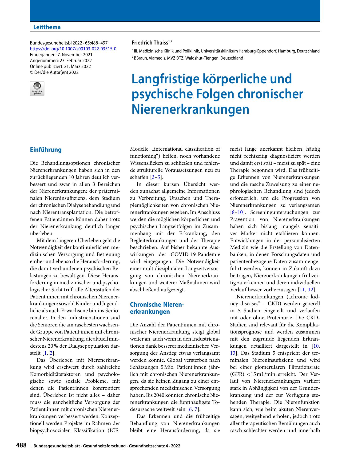 Vorschauseite 1: Langfristige körperliche und psychische Folgen chronischer Nierenerkrankungen