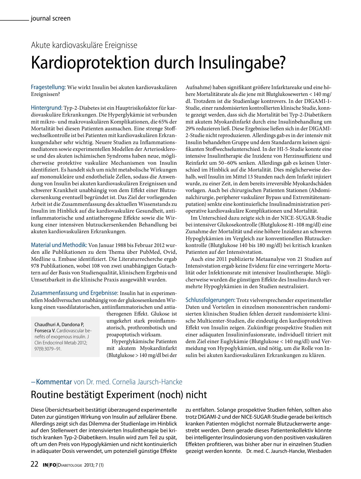 Vorschauseite 1: Kardioprotektion durch Insulingabe?