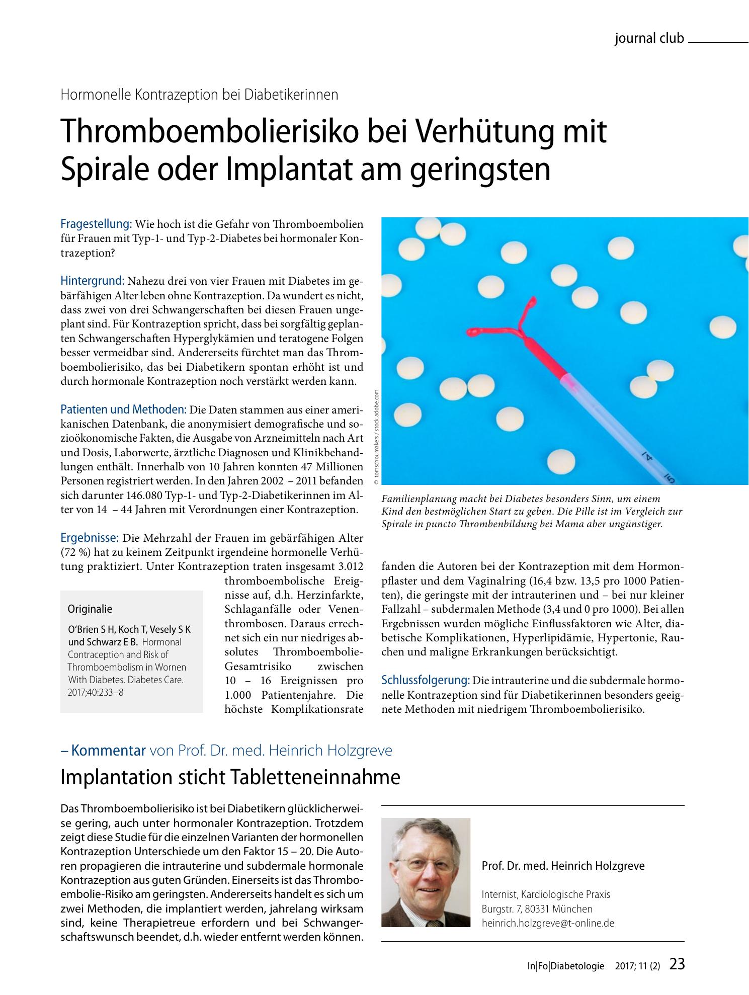 Vorschauseite 1: Thromboembolierisiko bei Verhütung mit Spirale oder Implantat am geringsten