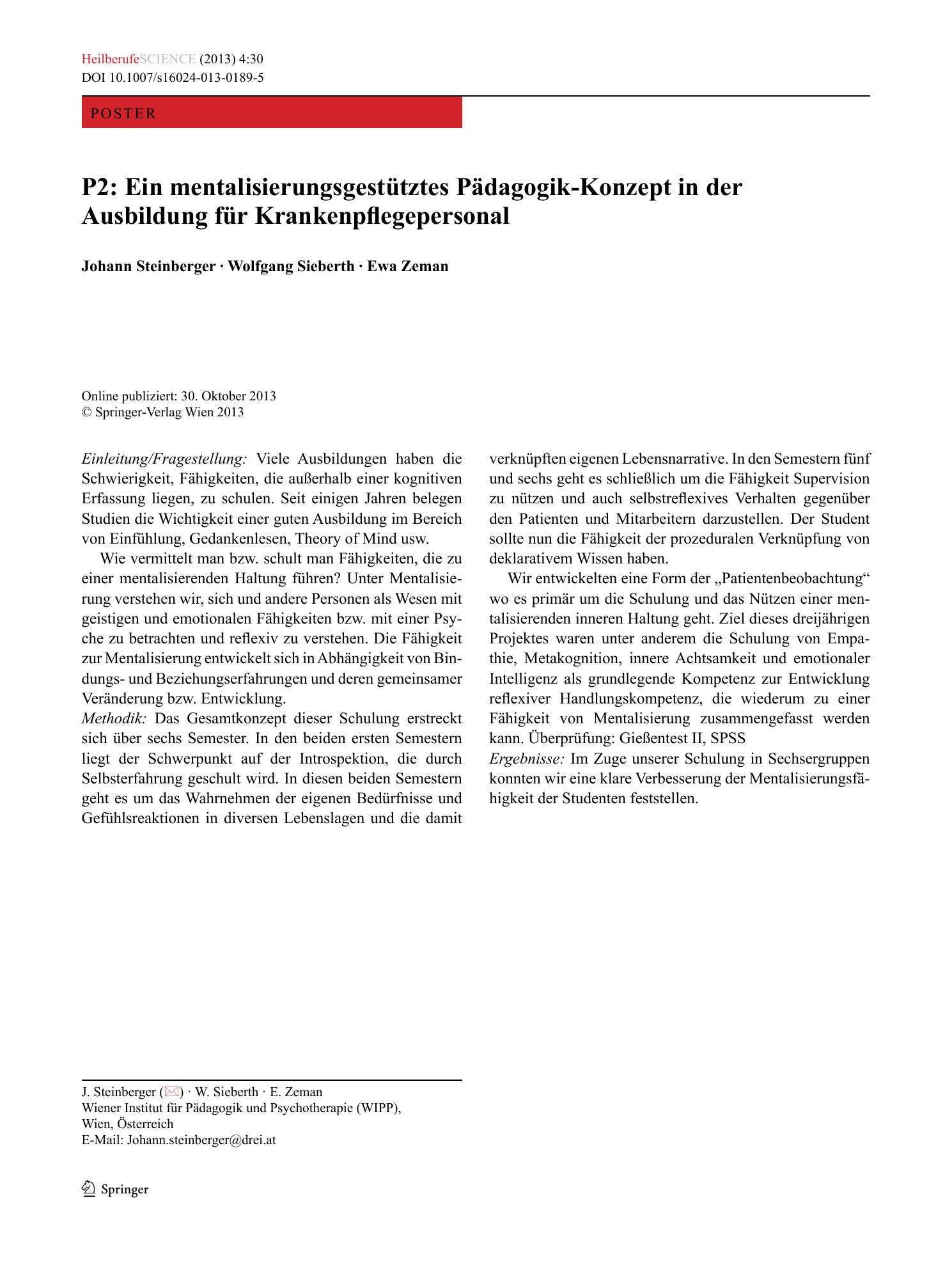 Vorschauseite 1: P2: Ein mentalisierungsgestütztes Pädagogik-Konzept in der Ausbildung für Krankenpflegepersonal