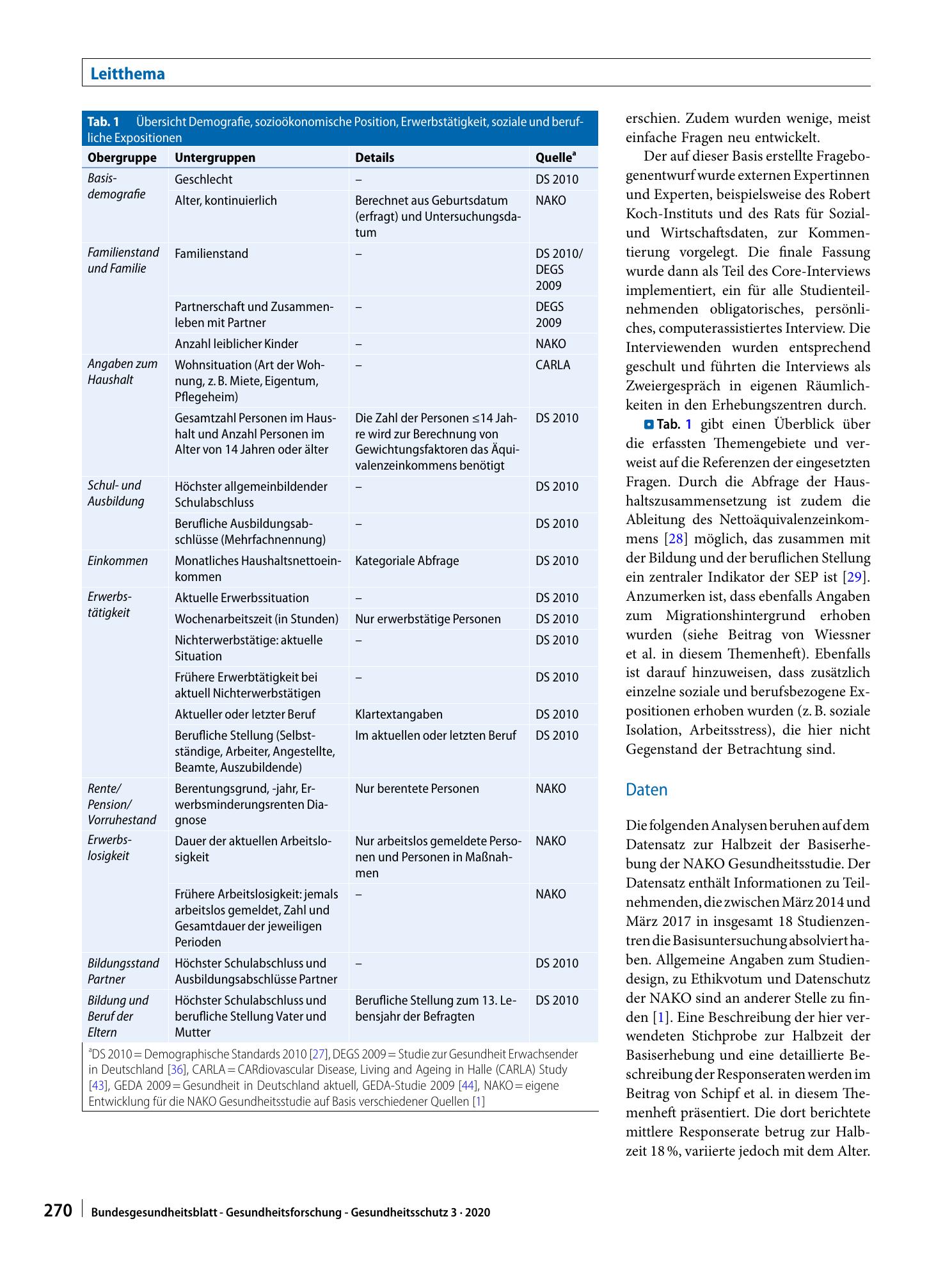 Vorschauseite 4: Soziodemografische und erwerbsbezogene Merkmale in der NAKO Gesundheitsstudie