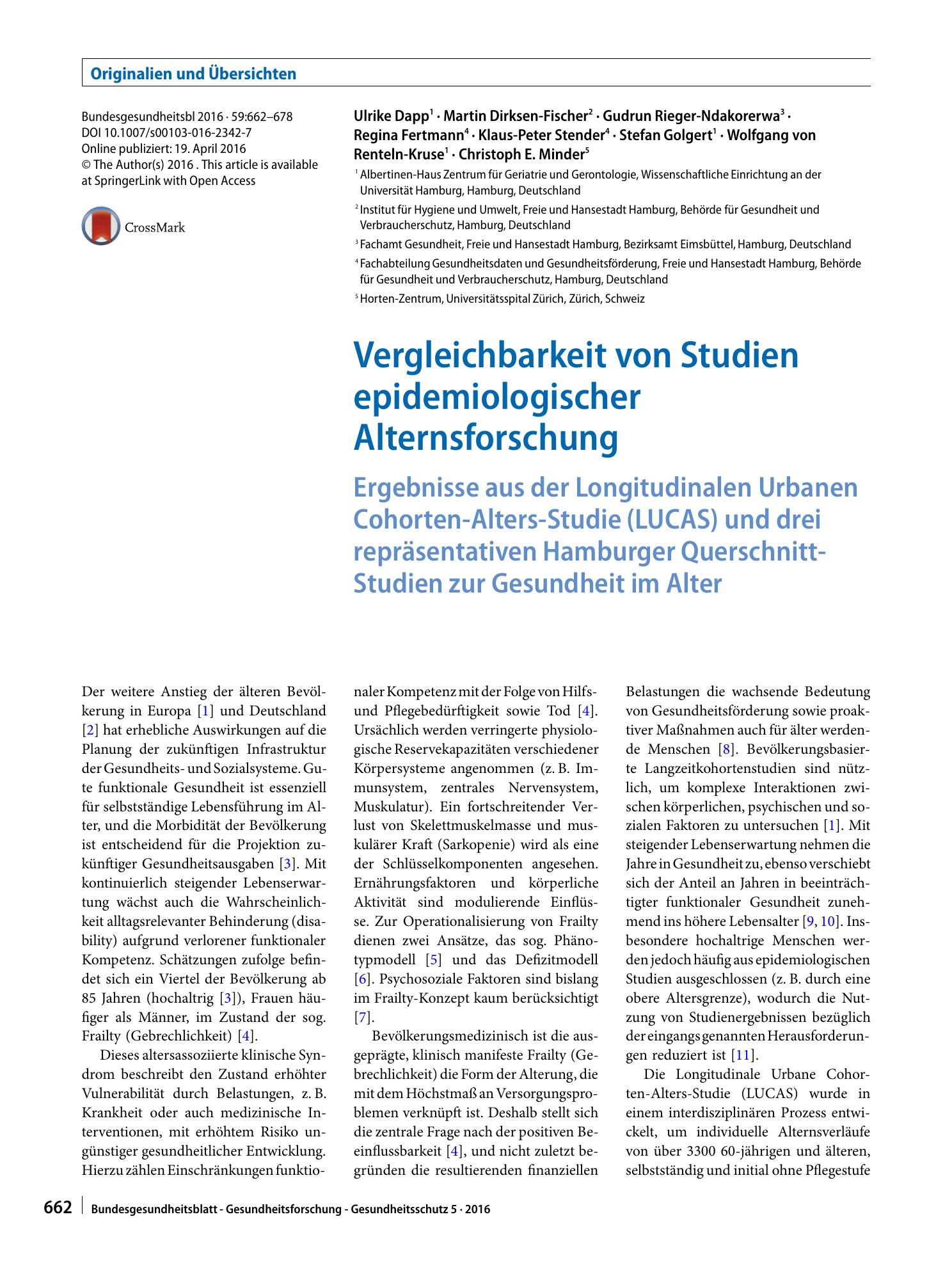 Vorschauseite 1: Vergleichbarkeit von Studien epidemiologischer Alternsforschung