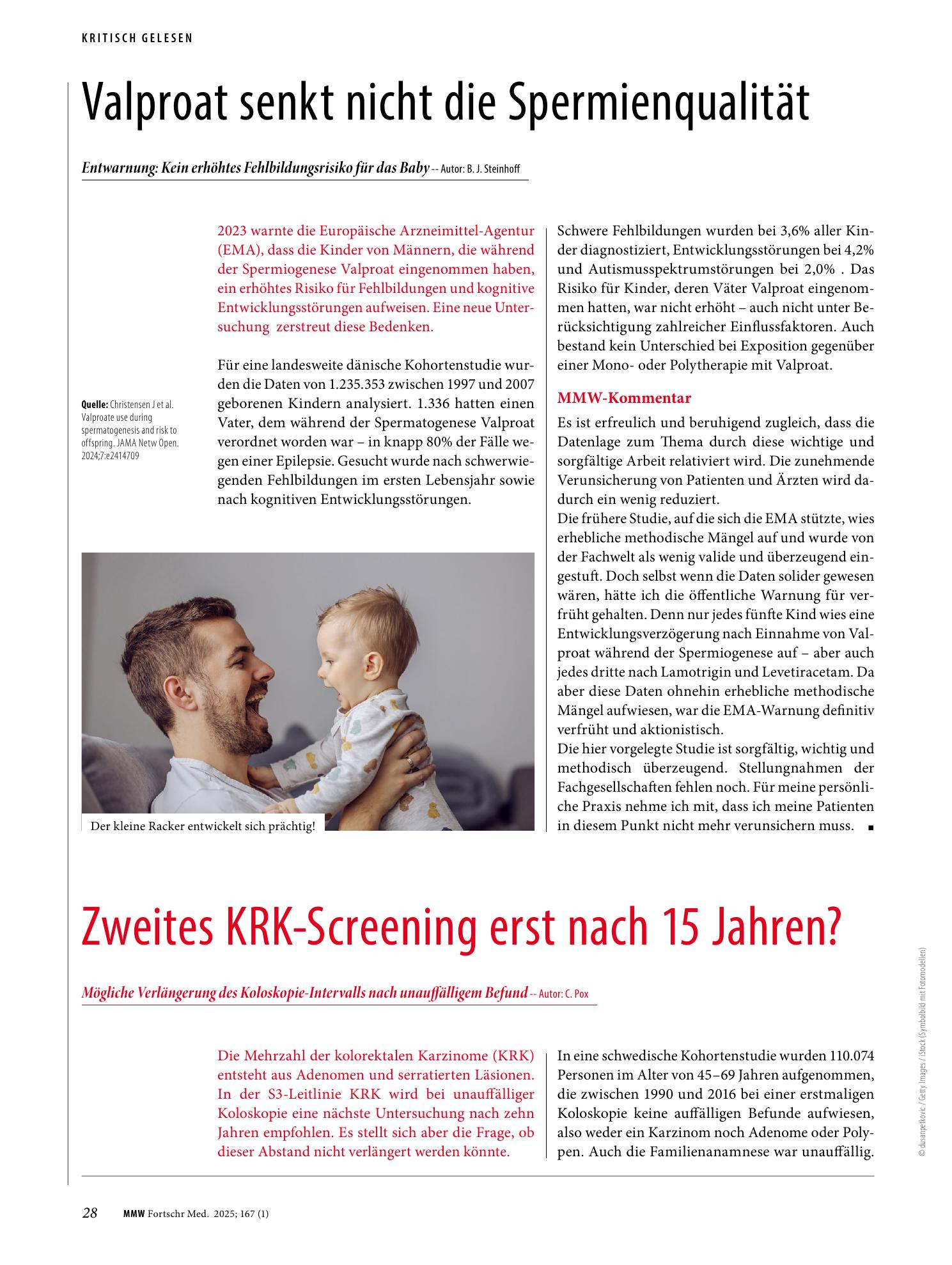 Vorschauseite 1: Valproat senkt nicht die Spermienqualität