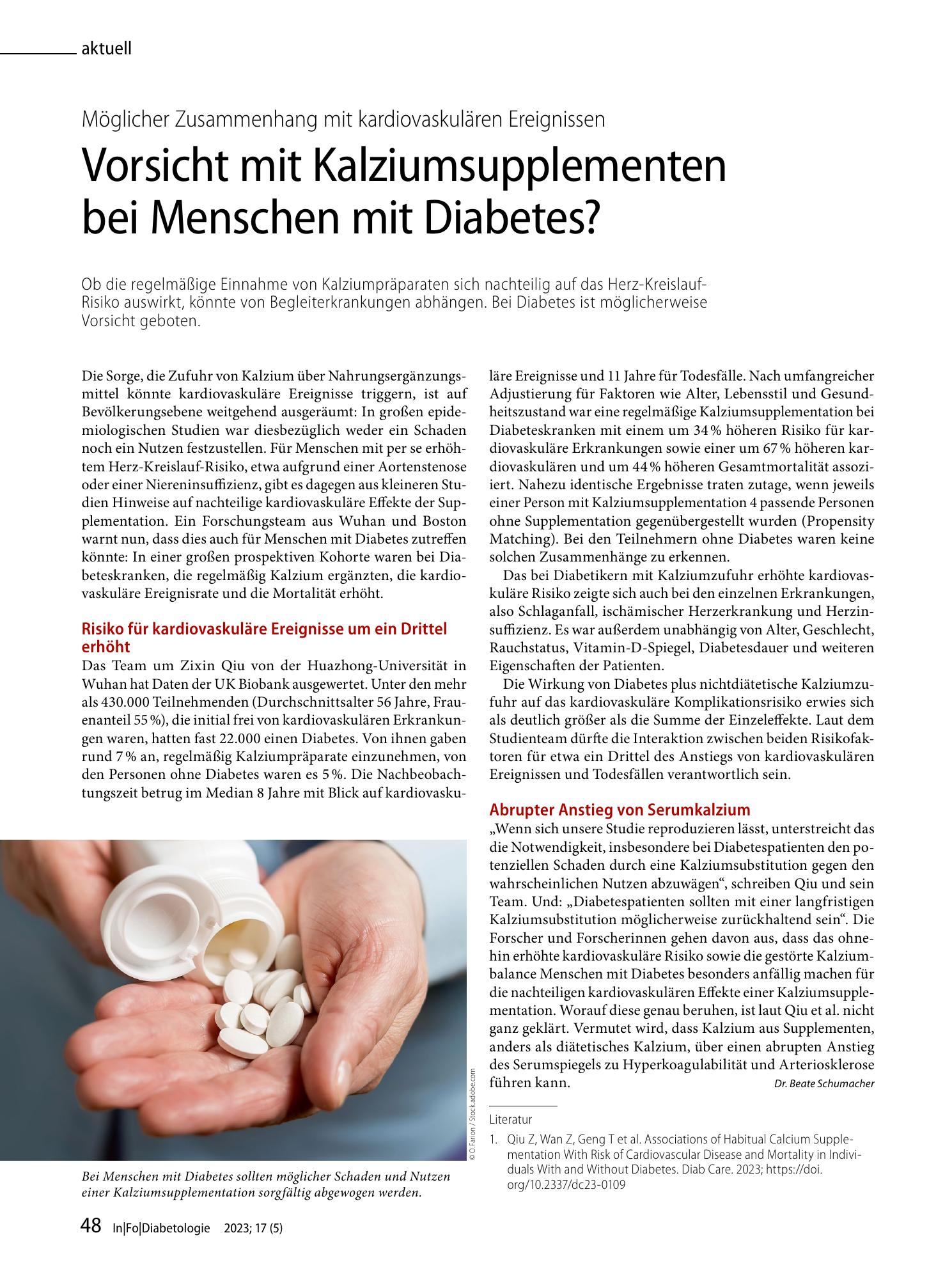 Vorschauseite 1: Vorsicht mit Kalziumsupplementen bei Menschen mit Diabetes?