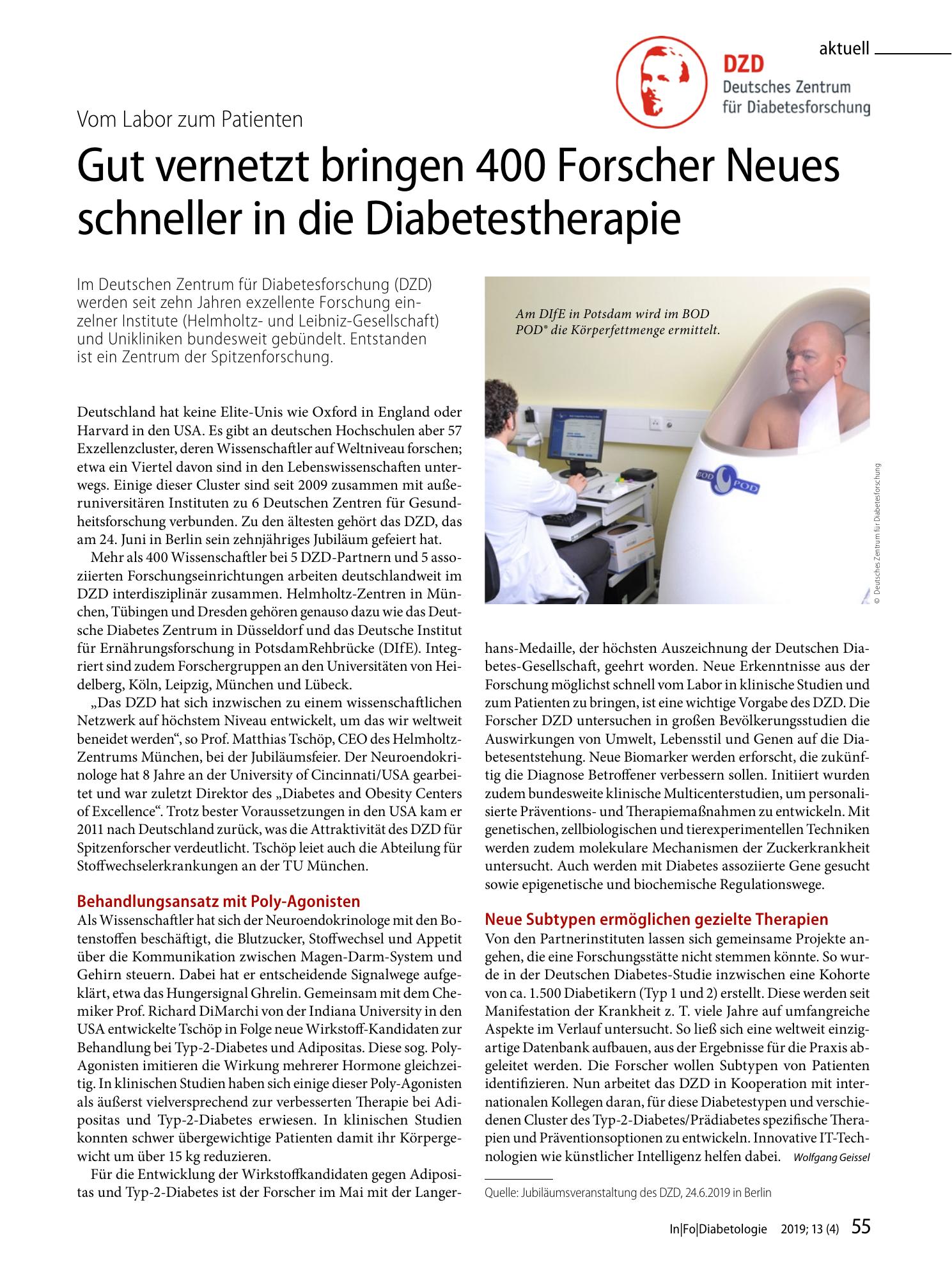 Vorschauseite 1: Gut vernetzt bringen 400 Forscher Neues schneller in die Diabetestherapie
