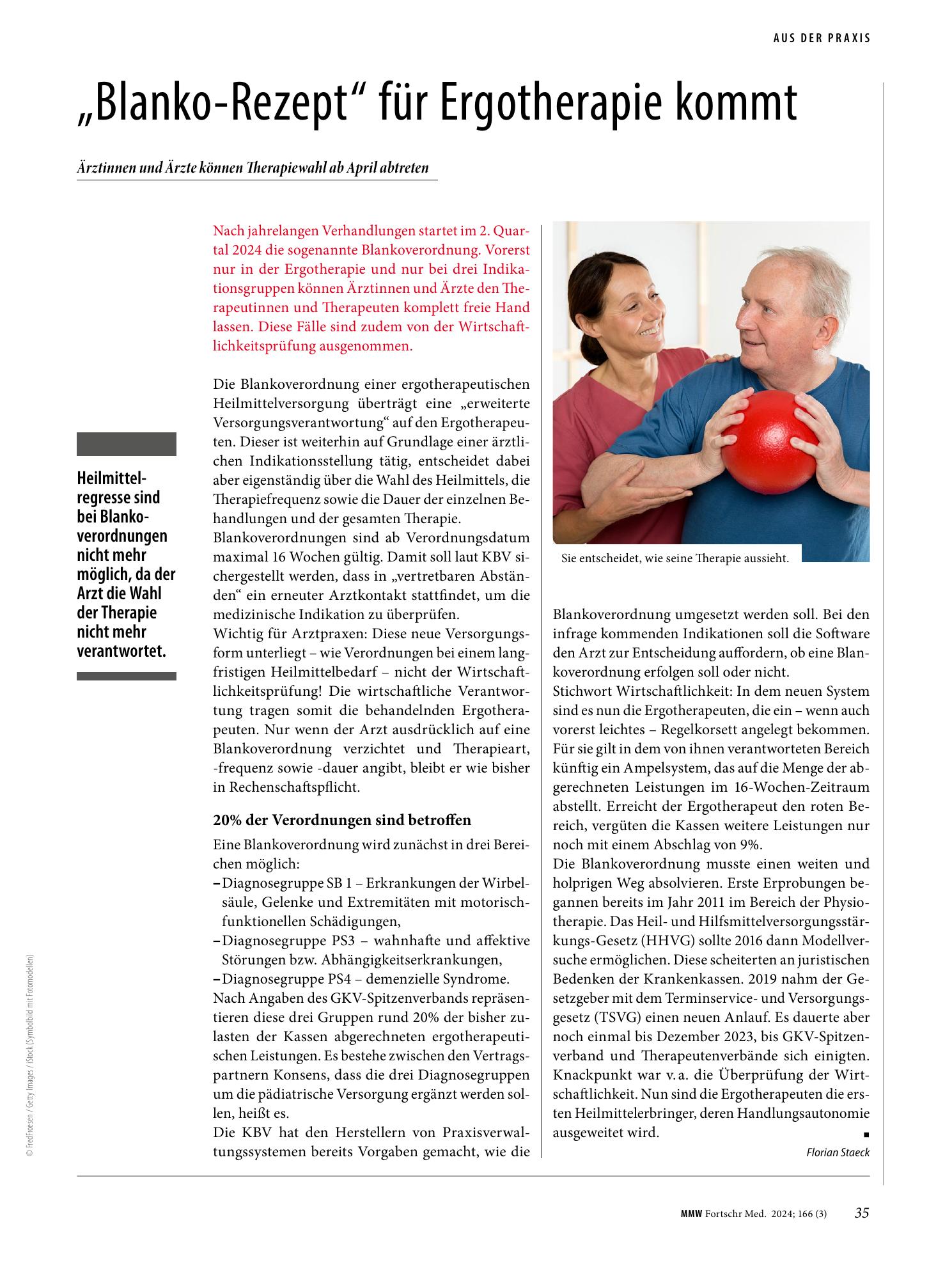 Vorschauseite 1: „Blanko-Rezept“ für Ergotherapie kommt