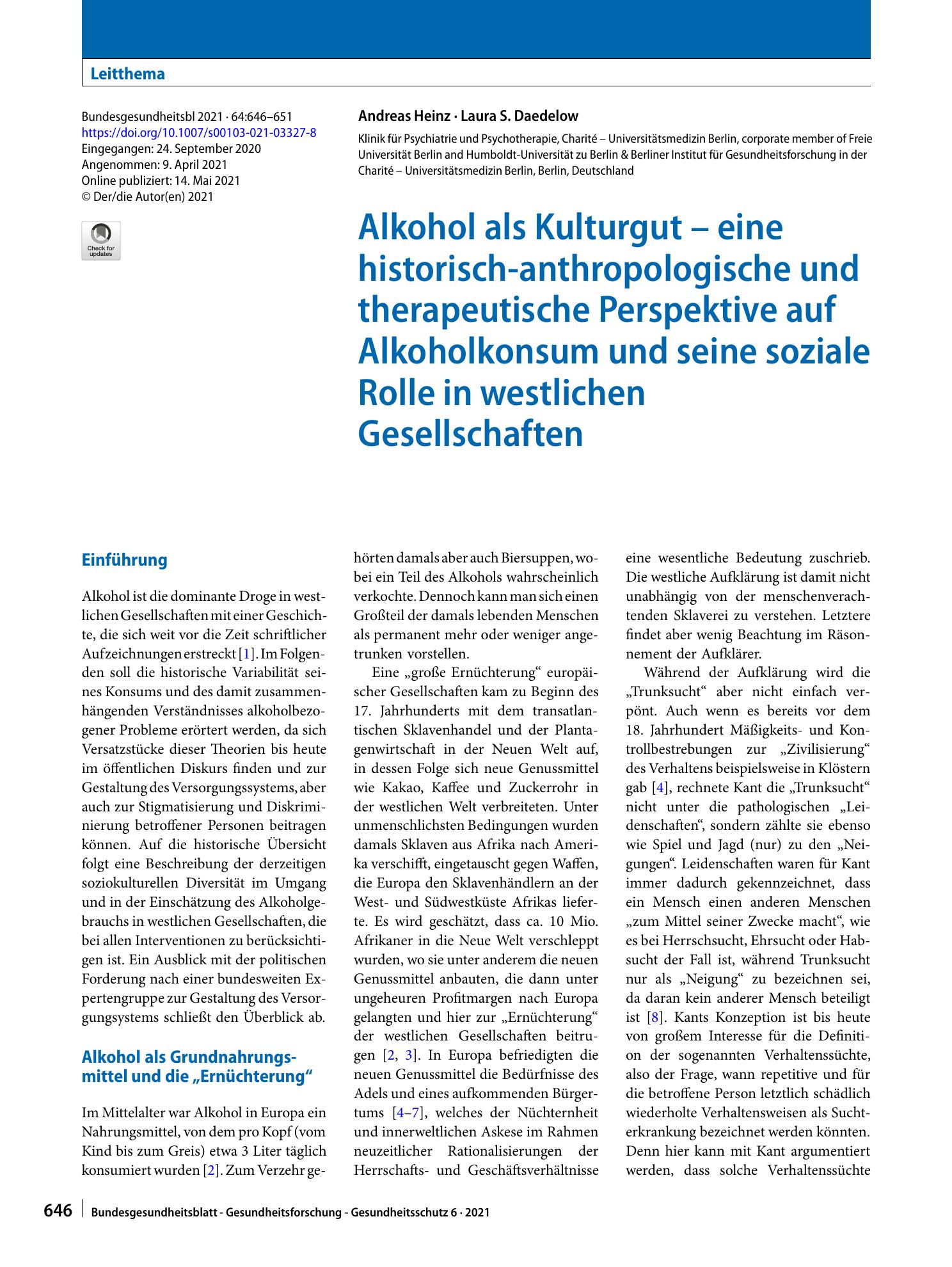 Vorschauseite 1: Alkohol als Kulturgut – eine historisch-anthropologische und therapeutische Perspektive auf Alkoholkonsum und seine soziale Rolle in westlichen Gesellschaften
