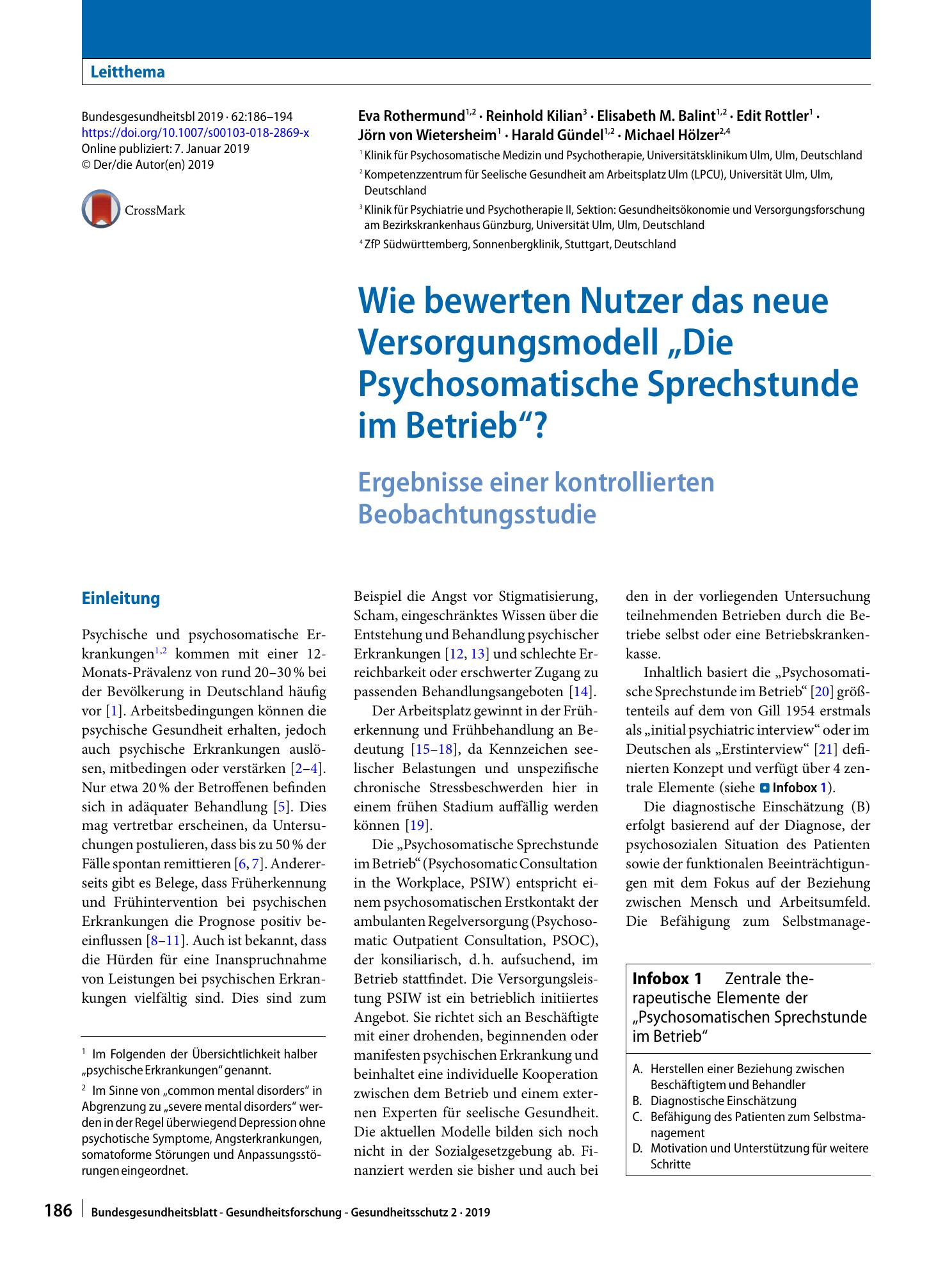 Vorschauseite 1: Wie bewerten Nutzer das neue Versorgungsmodell „Die Psychosomatische Sprechstunde im Betrieb“?