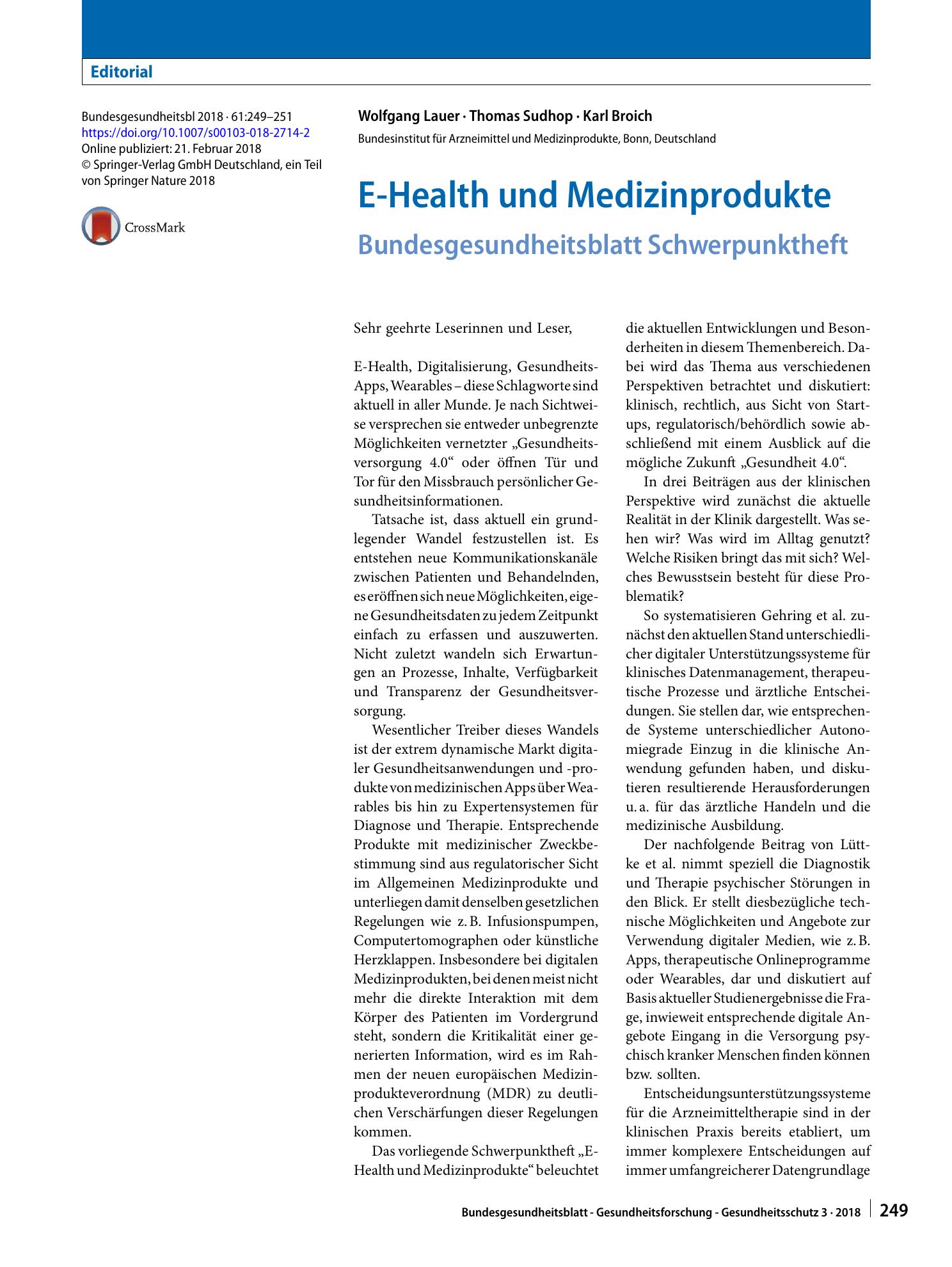 Vorschauseite 1: E-Health und Medizinprodukte