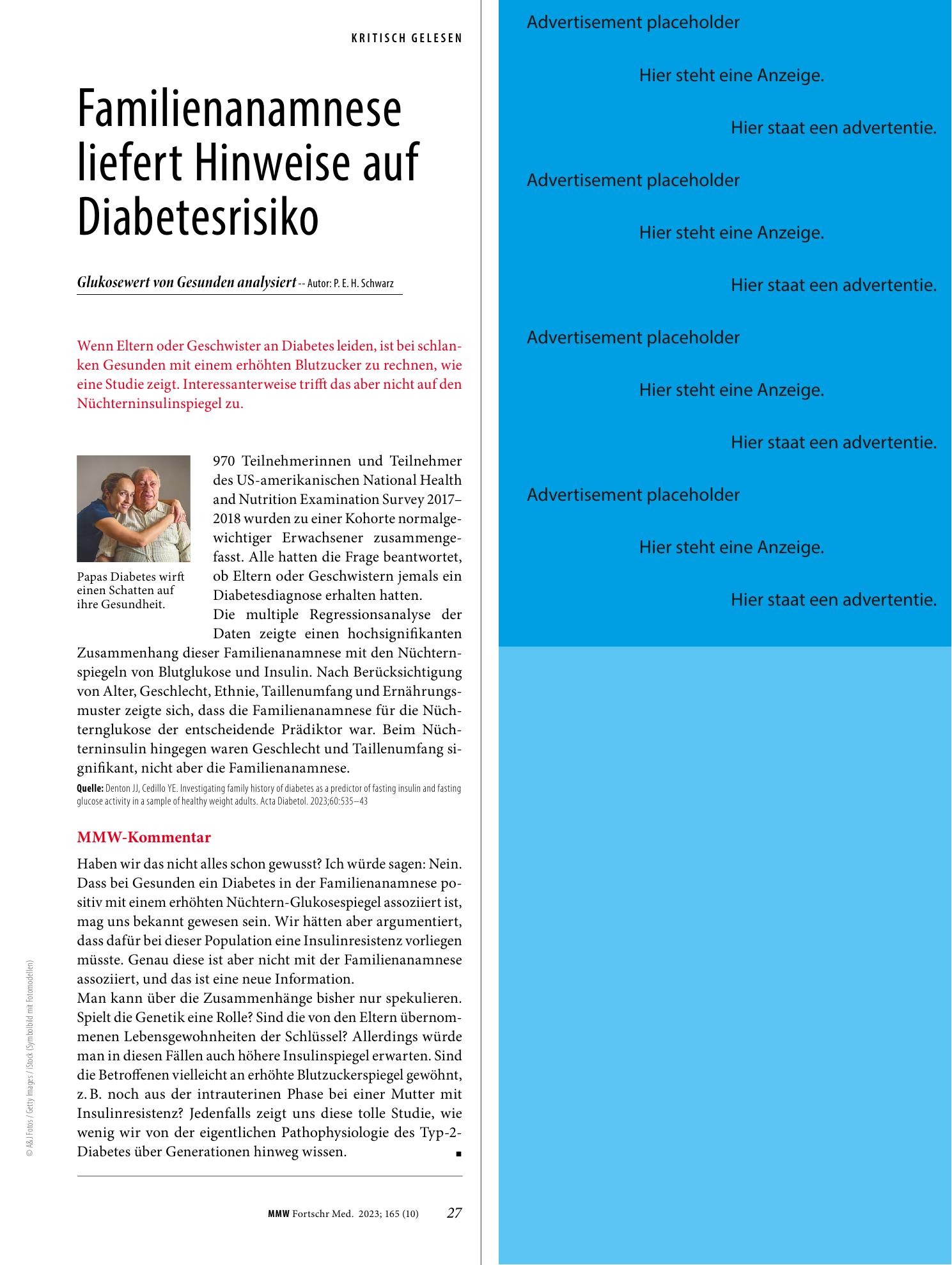 Vorschauseite 1: Familienanamnese liefert Hinweise auf Diabetesrisiko