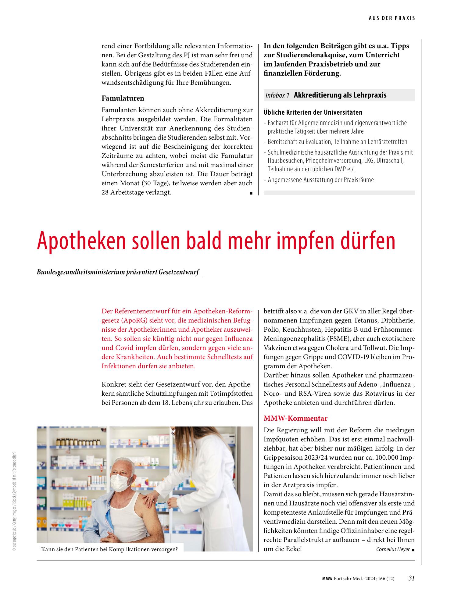 Vorschauseite 1: Apotheken sollen bald mehr impfen dürfen