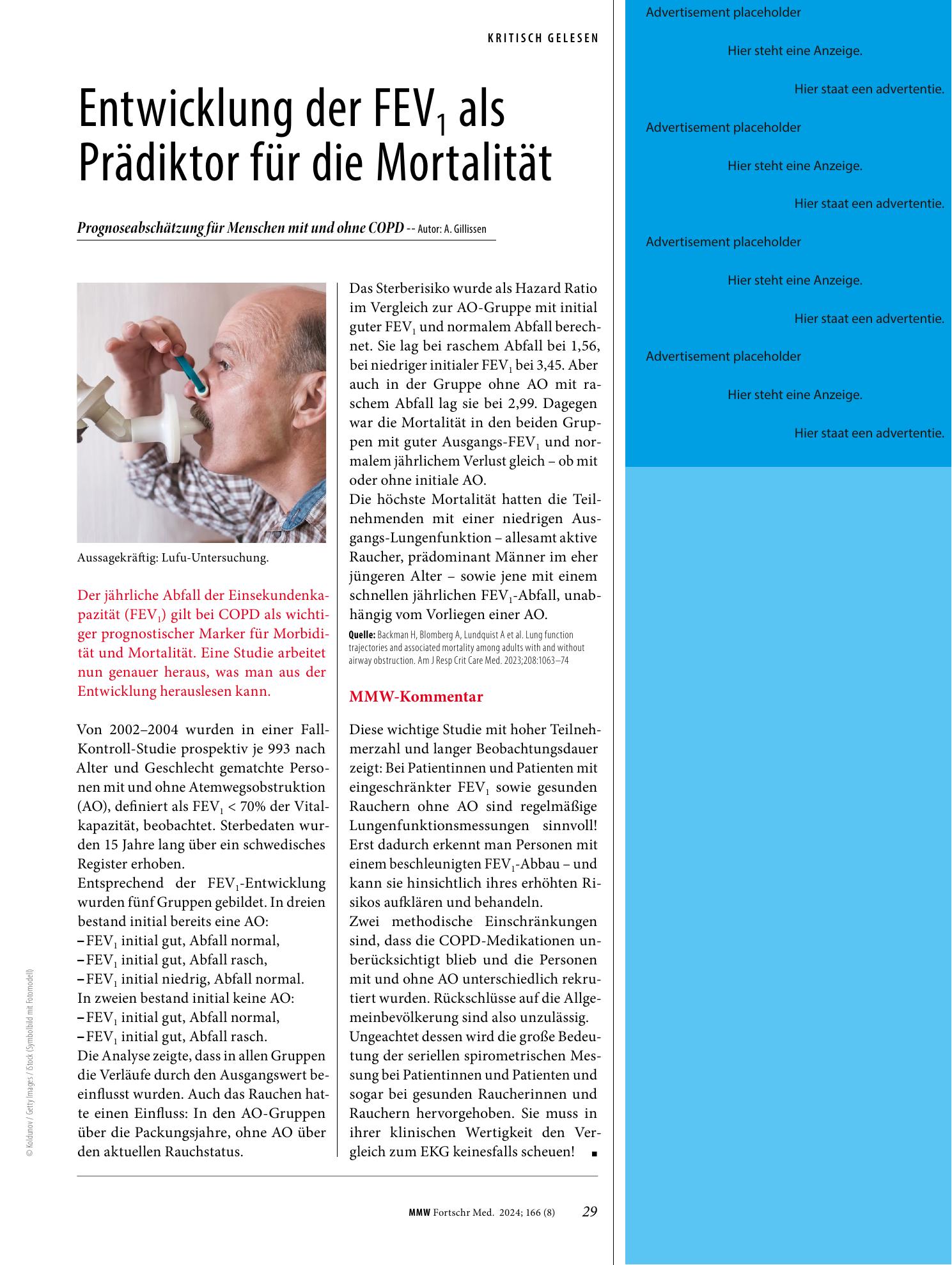 Vorschauseite 1: Entwicklung der FEV1 als Prädiktor für die Mortalität