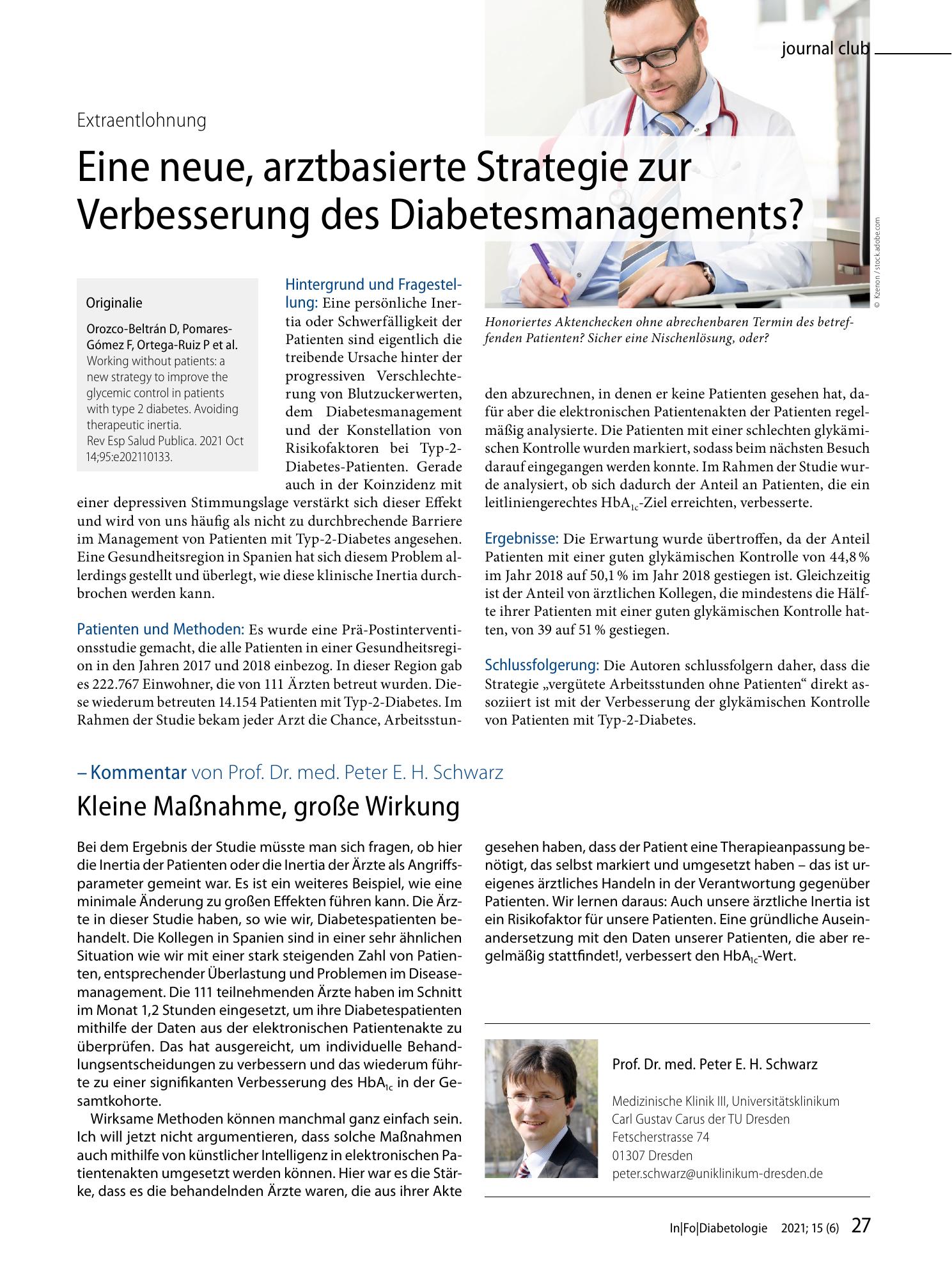 Vorschauseite 1: Eine neue, arztbasierte Strategie zur Verbesserung des Diabetesmanagements?