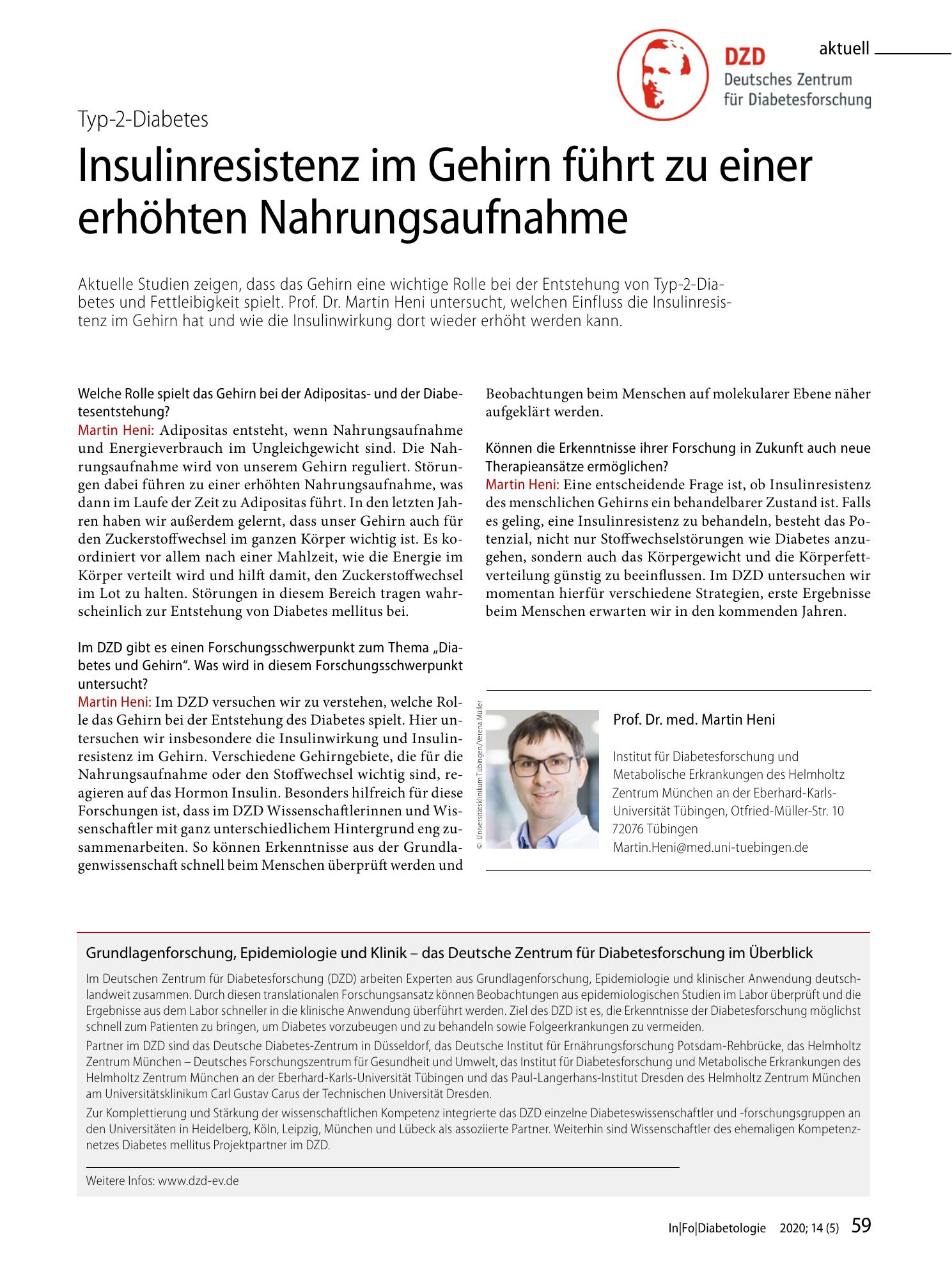 Vorschauseite 1: Insulinresistenz im Gehirn führt zu einer erhöhten Nahrungsaufnahme