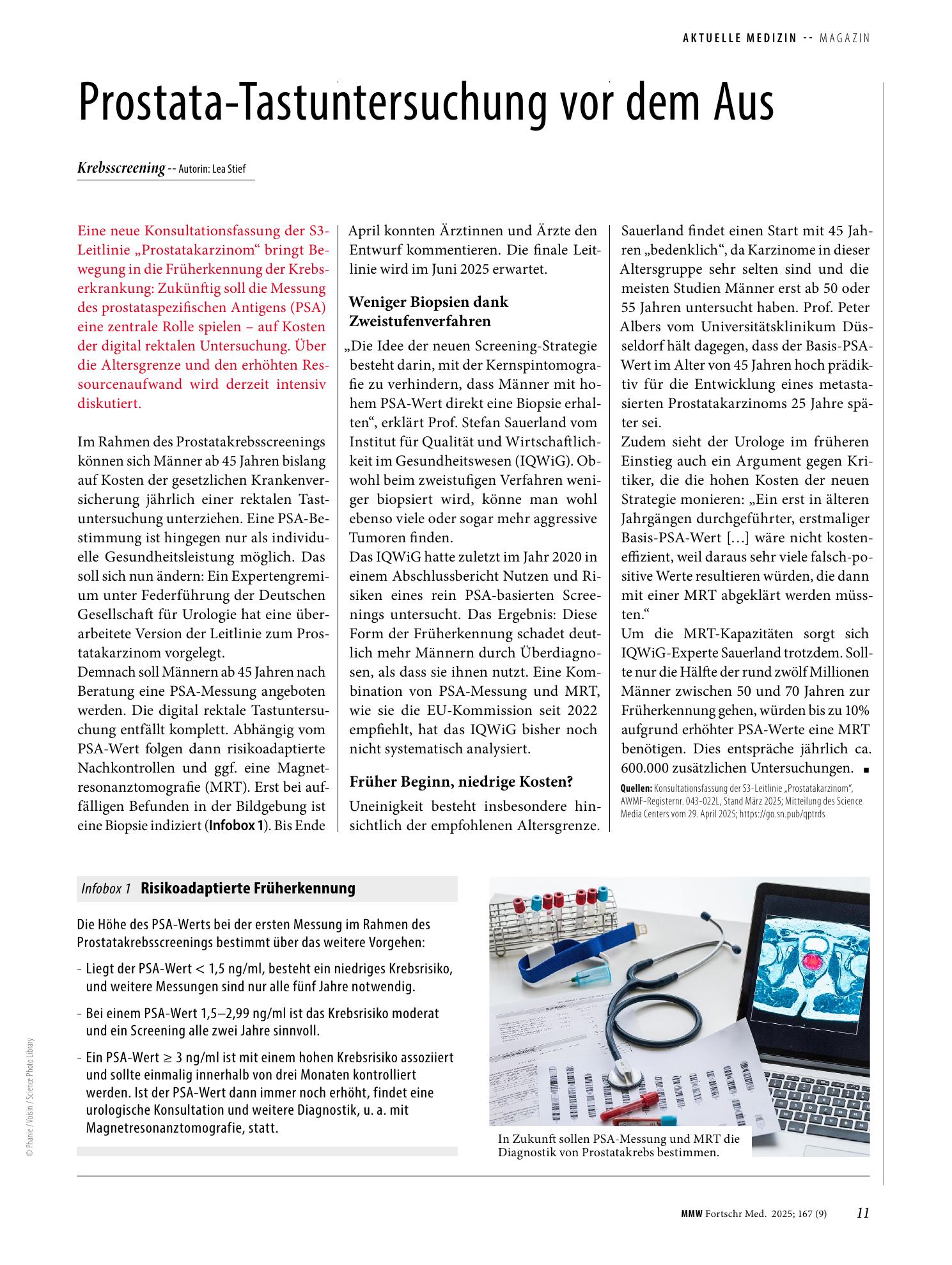 Vorschauseite 1: Prostata-Tastuntersuchung vor dem Aus