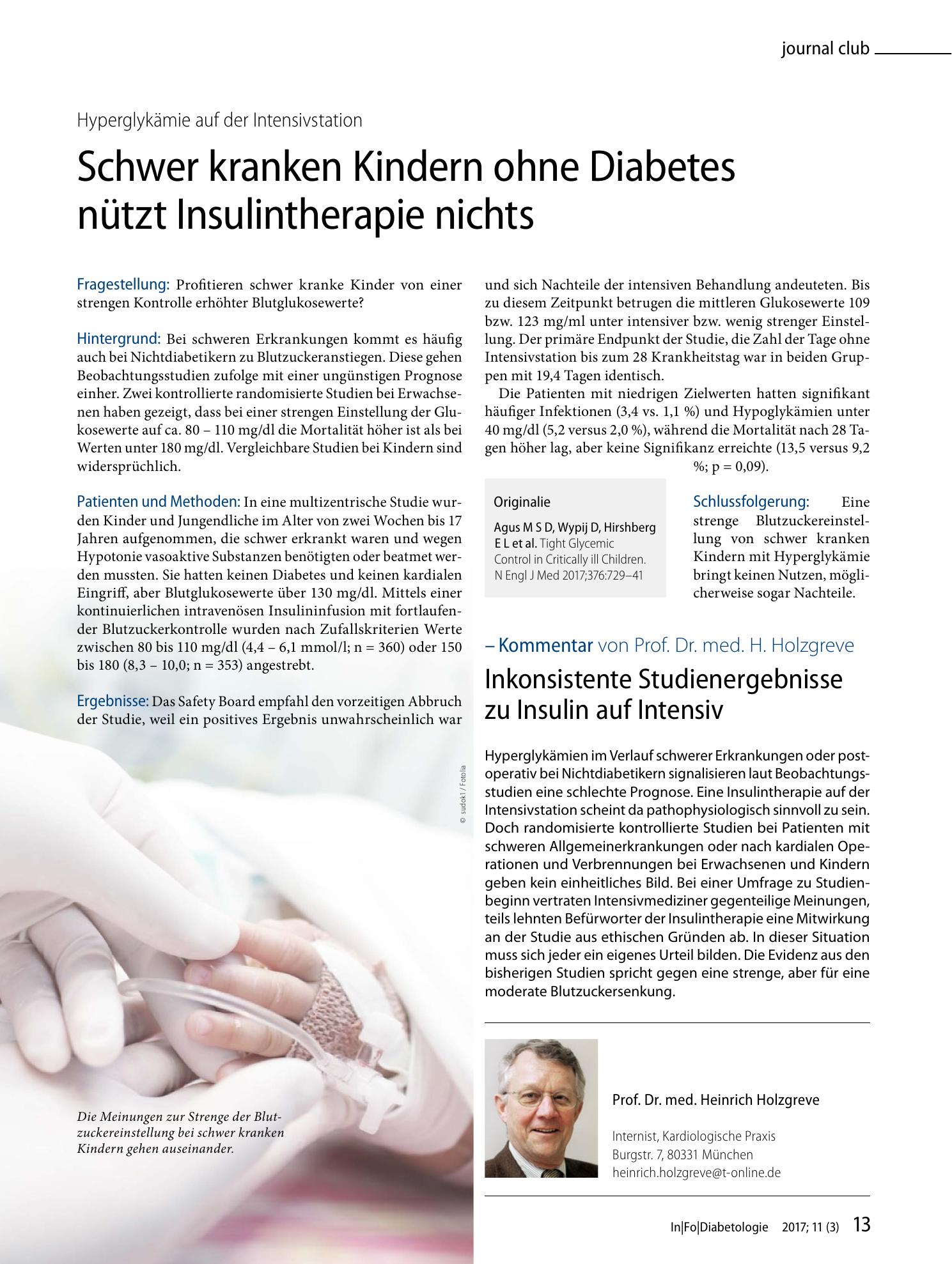 Vorschauseite 1: Schwer kranken Kindern ohne Diabetes nützt Insulintherapie nichts