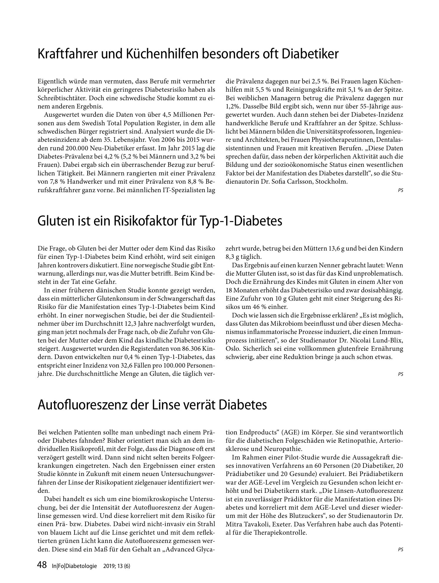Vorschauseite 1: Gluten ist ein Risikofaktor für Typ-1-Diabetes