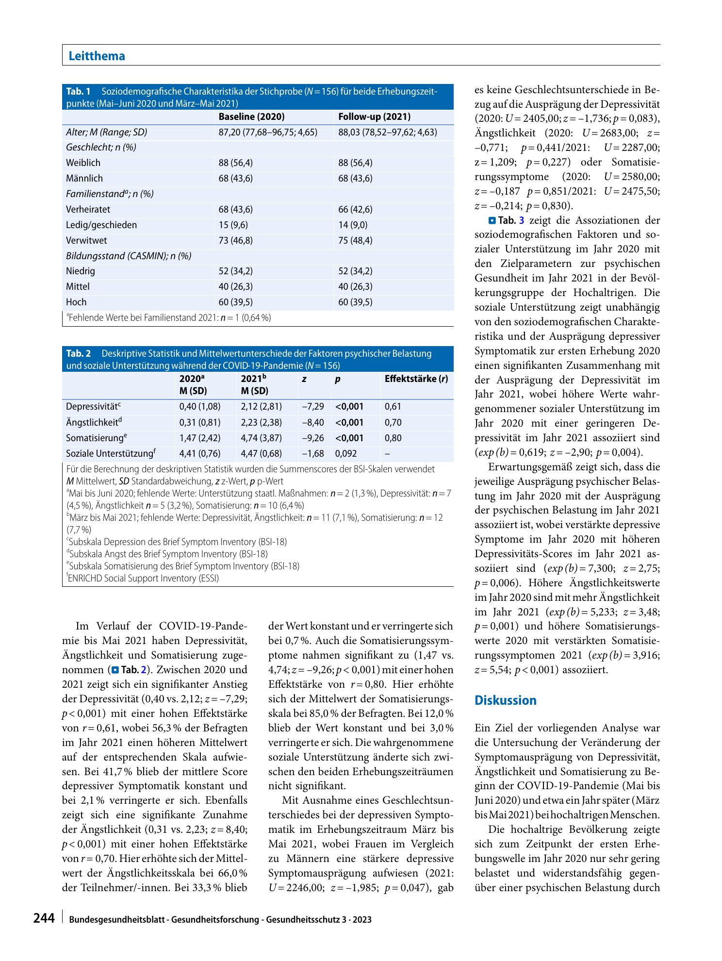 Vorschauseite 4: Die Entwicklung der psychischen Gesundheit bei hochaltrigen Individuen während der COVID-19-Pandemie und die Rolle sozialer Unterstützung