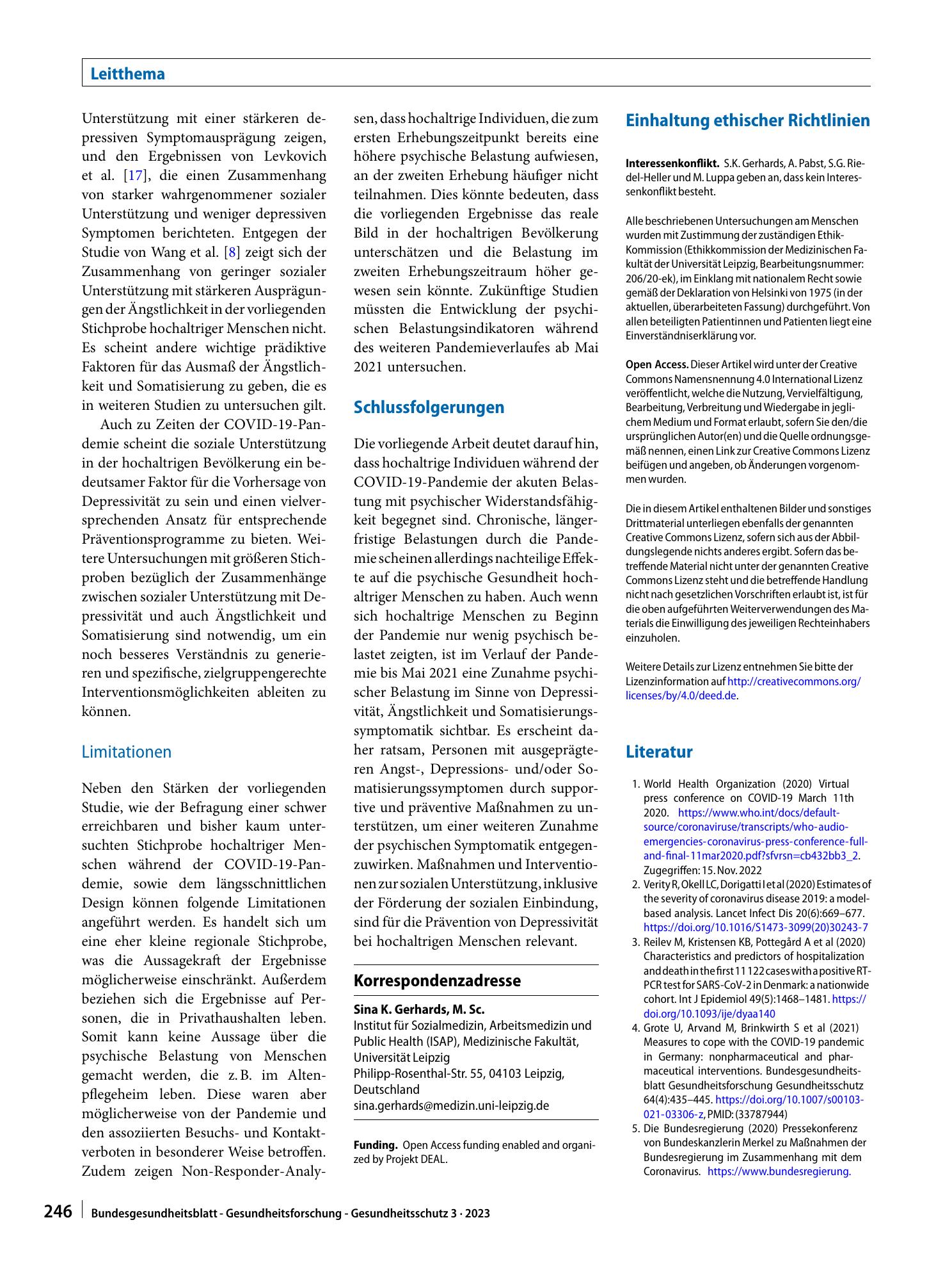 Vorschauseite 6: Die Entwicklung der psychischen Gesundheit bei hochaltrigen Individuen während der COVID-19-Pandemie und die Rolle sozialer Unterstützung