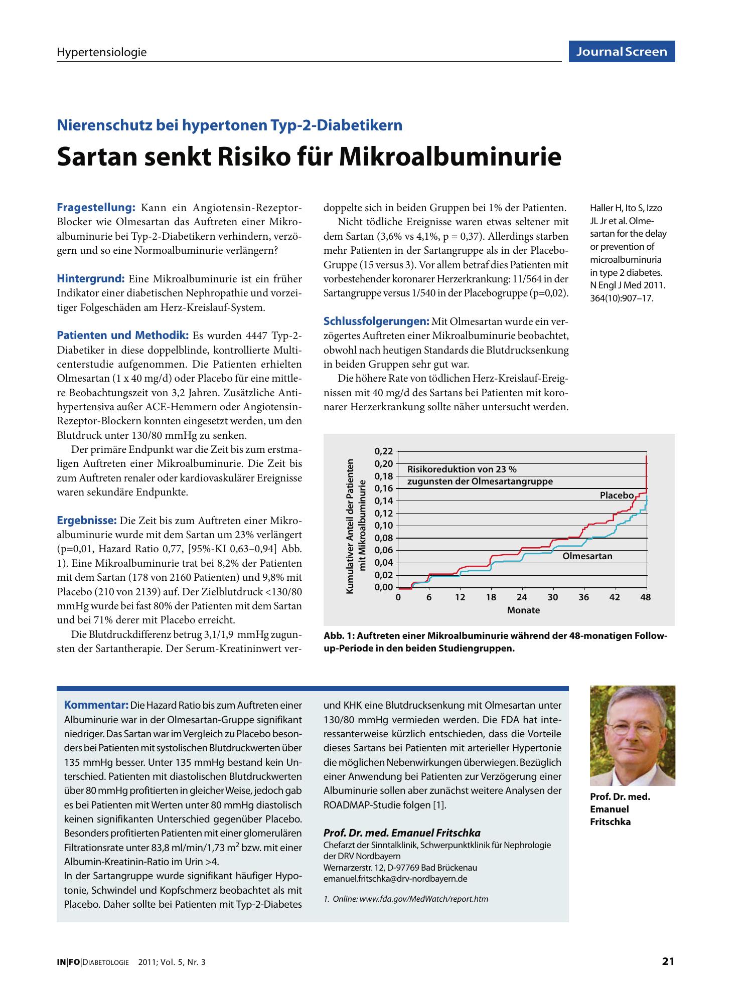 Vorschauseite 1: Sartan senkt Risiko für Mikroalbuminurie