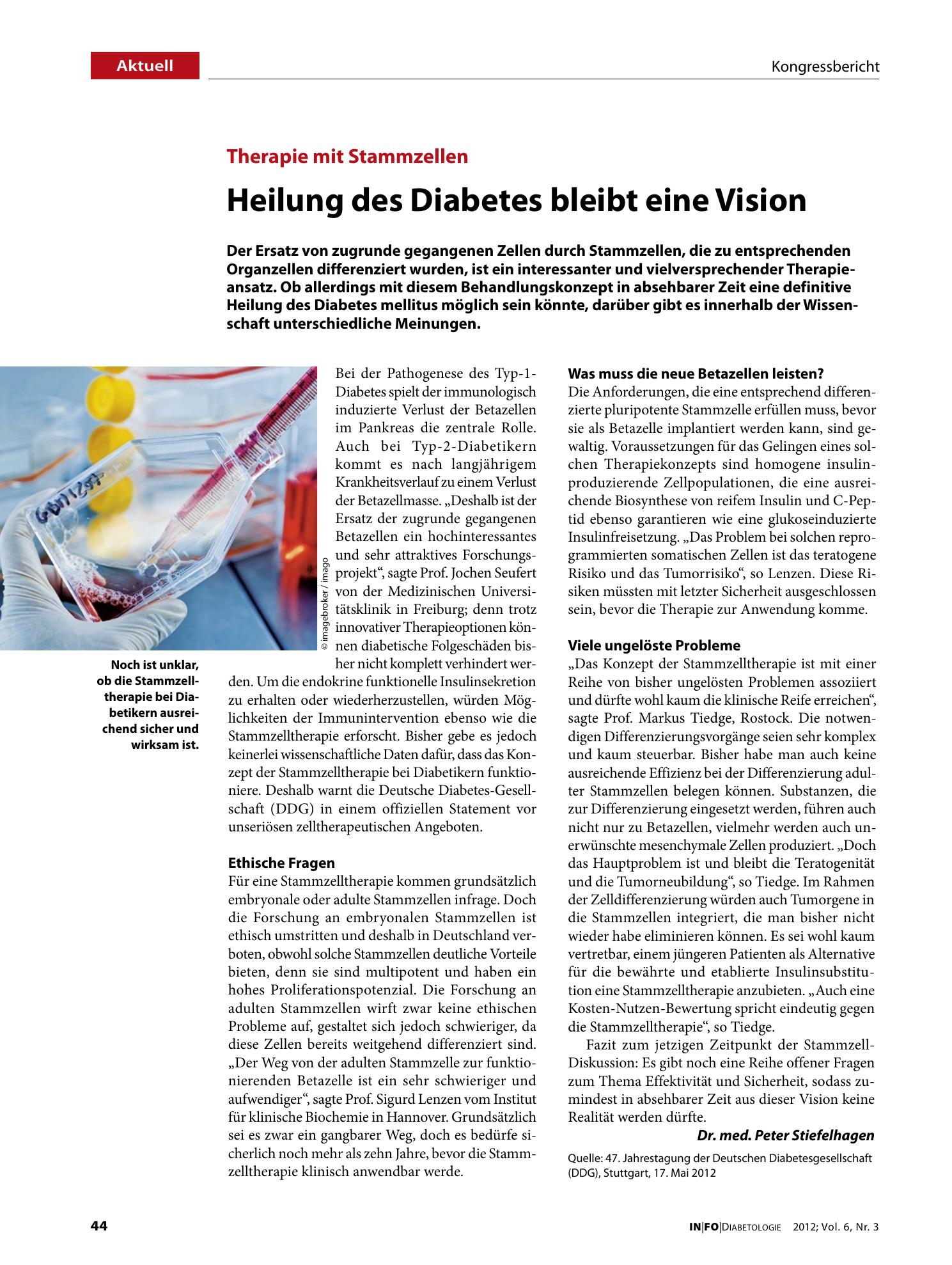 Vorschauseite 1: Heilung des Diabetes bleibt eine Vision