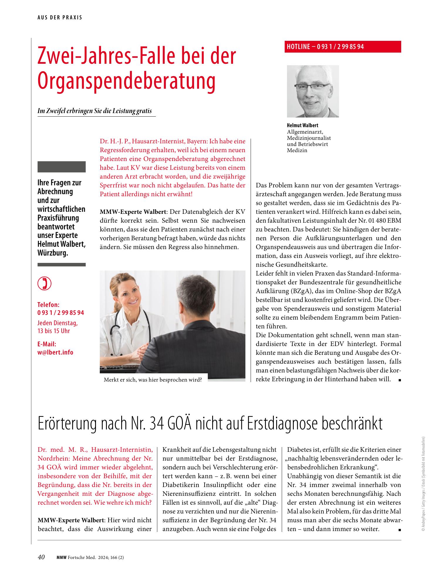 Vorschauseite 1: Zwei-Jahres-Falle bei der Organspendeberatung