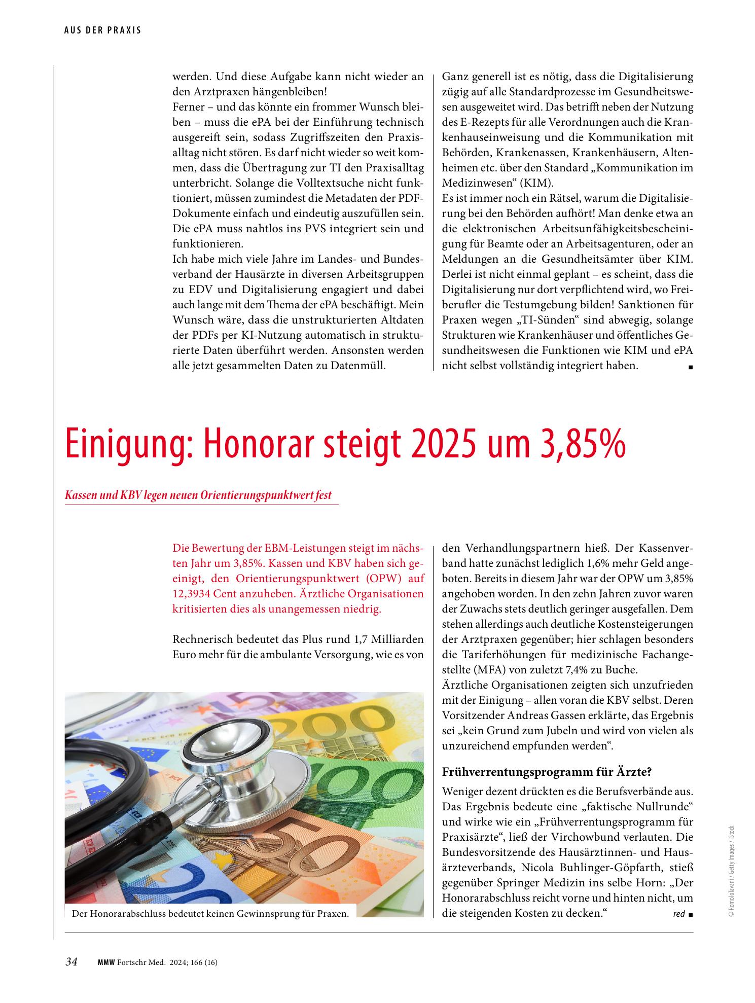Vorschauseite 1: Einigung: Honorar steigt 2025 um 3,85%