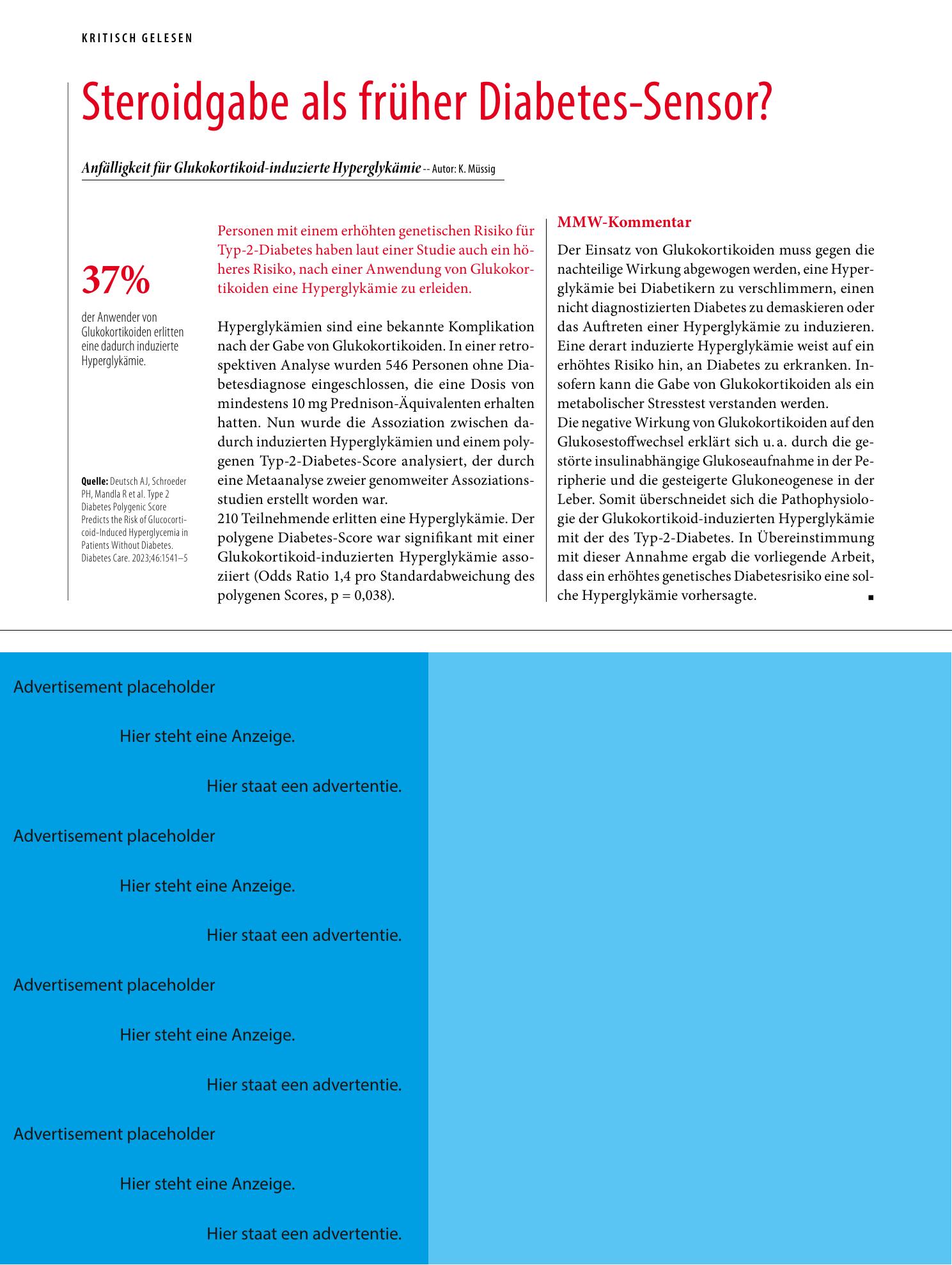 Vorschauseite 1: Steroidgabe als früher Diabetes-Sensor?