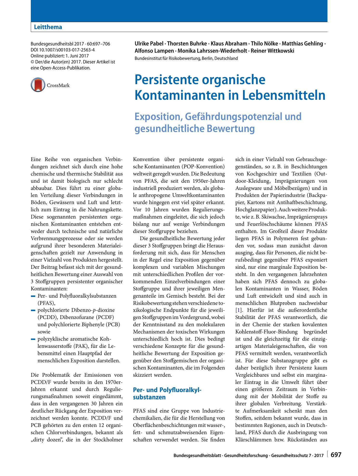 Vorschauseite 1: Persistente organische Kontaminanten in Lebensmitteln