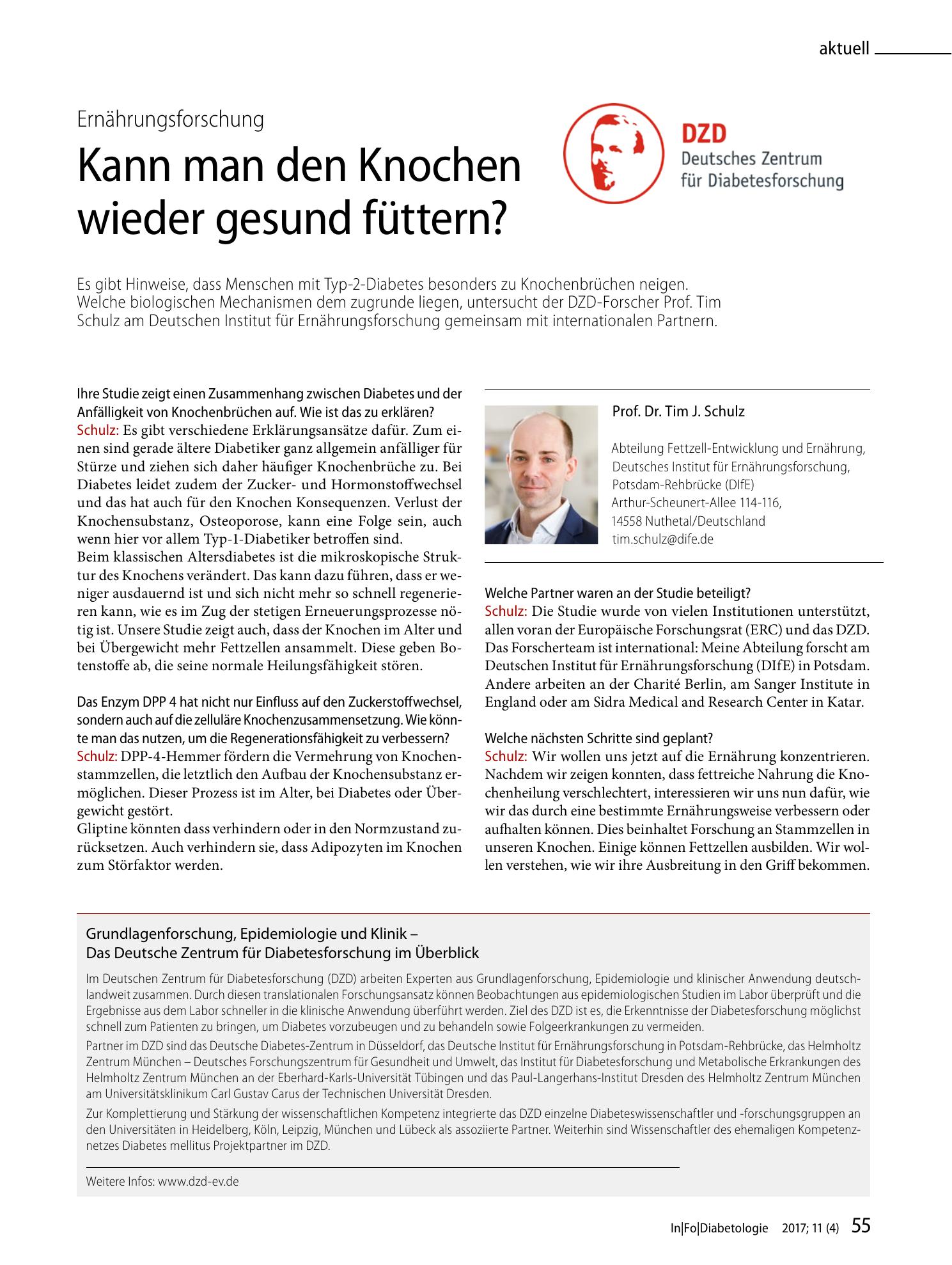 Vorschauseite 1: Grundlagenforschung, Epidemiologie und Klinik — Das Deutsche Zentrum für Diabetesforschung im Überblick