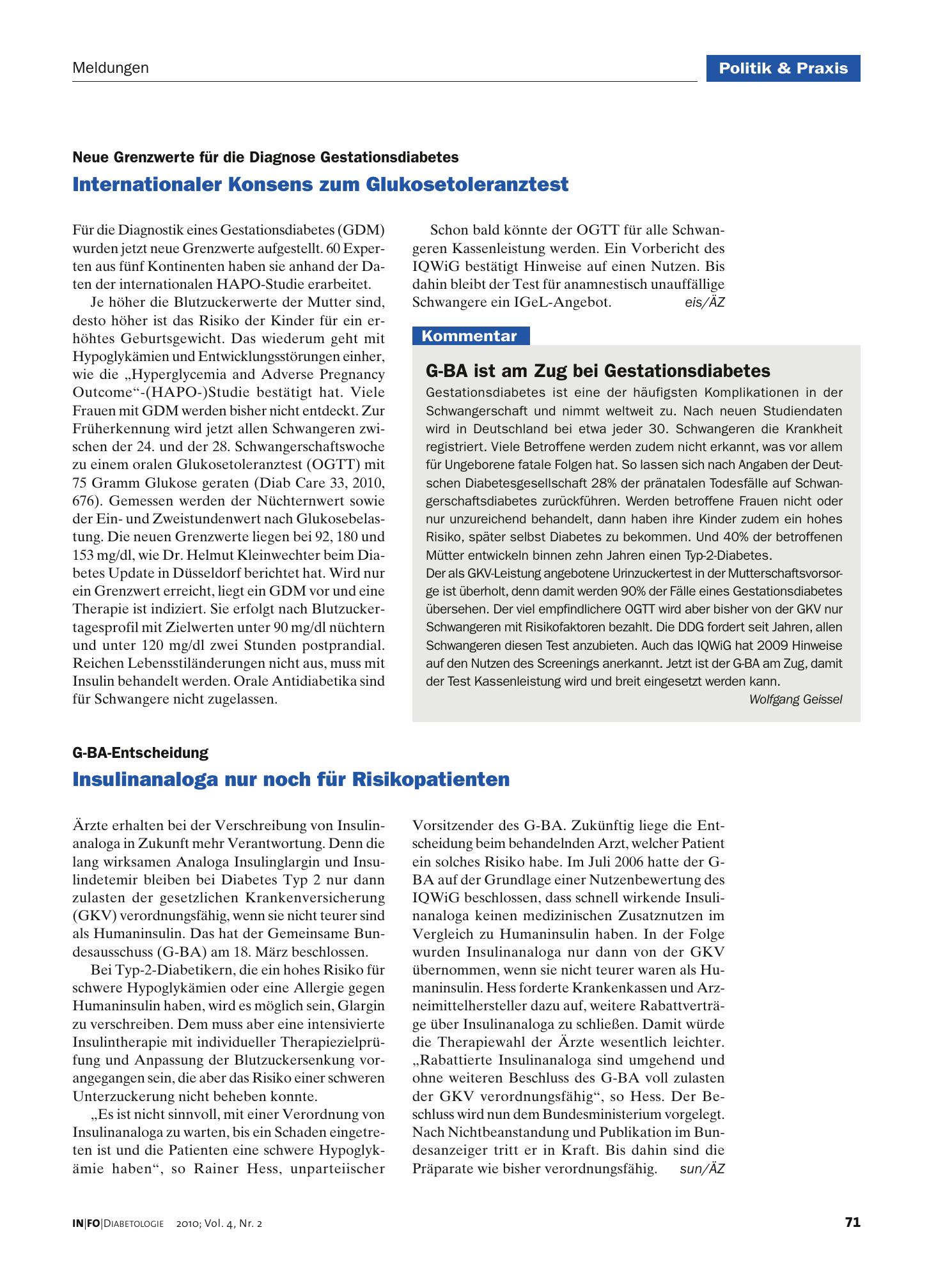 Vorschauseite 1: Insulinanaloga nur noch für Risikopatienten