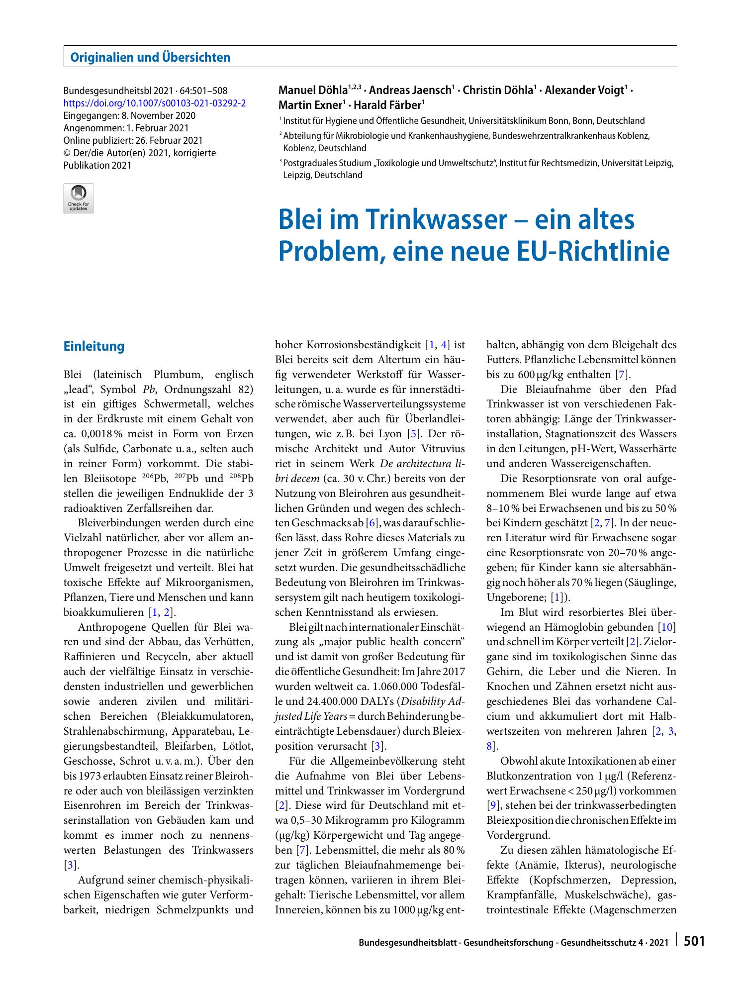 Vorschauseite 1: Blei im Trinkwasser – ein altes Problem, eine neue EU-Richtlinie