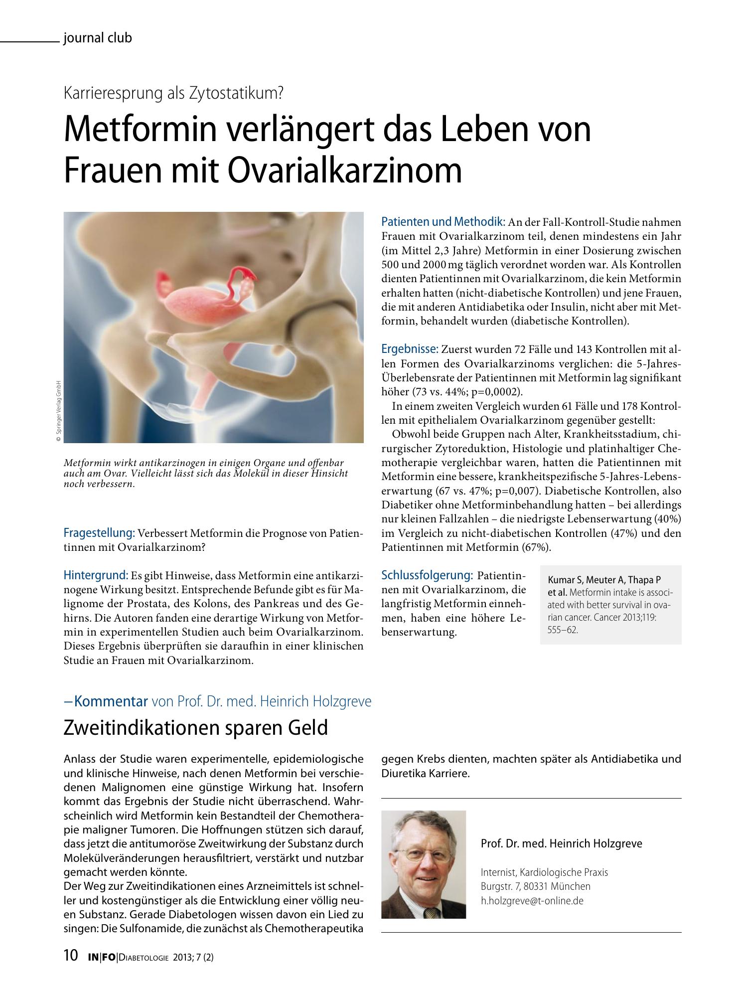 Vorschauseite 1: Metformin verlängert das Leben von Frauen mit Ovarialkarzinom