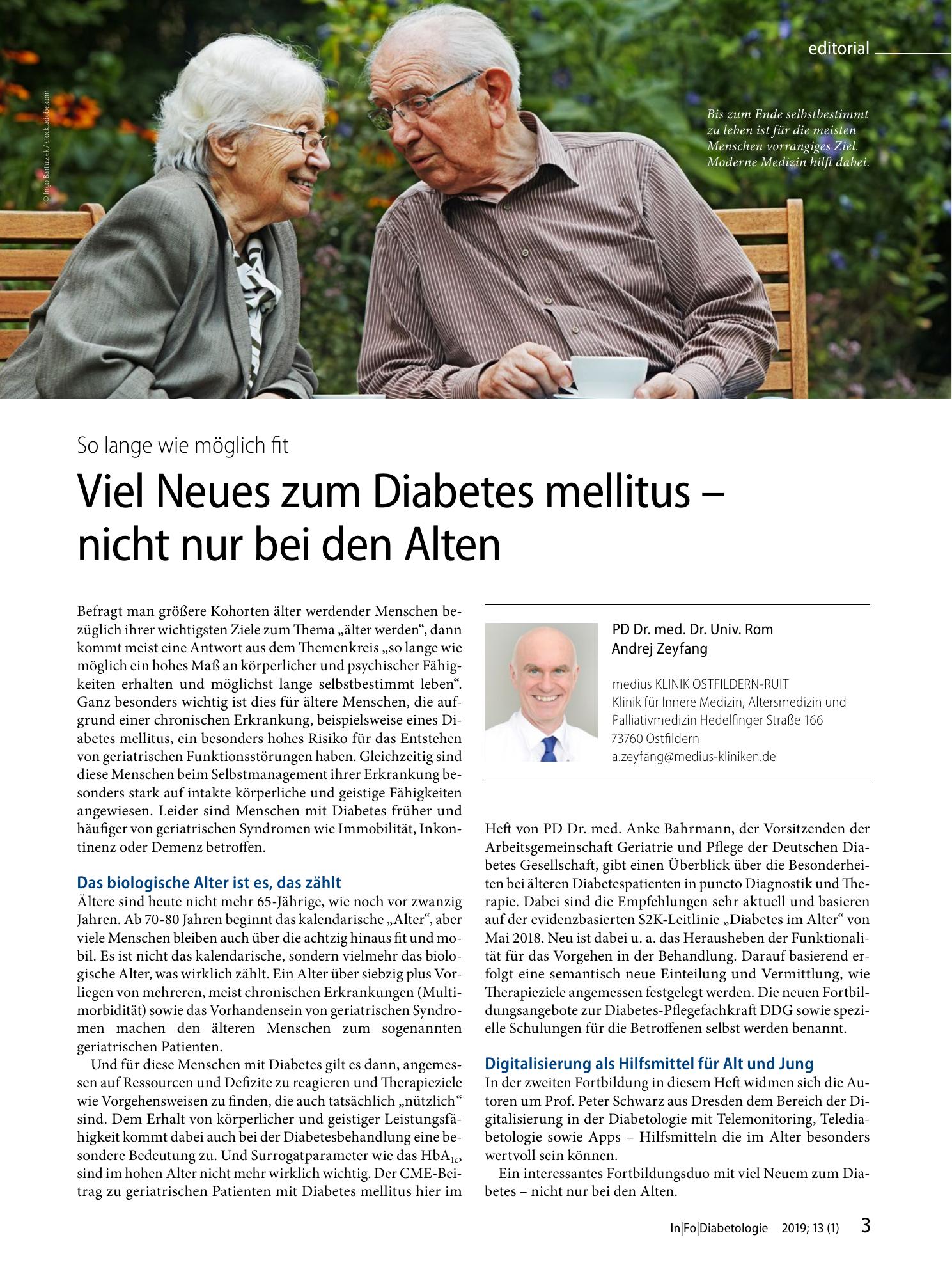 Vorschauseite 1: Viel Neues zum Diabetes mellitus — nicht nur bei den Alten