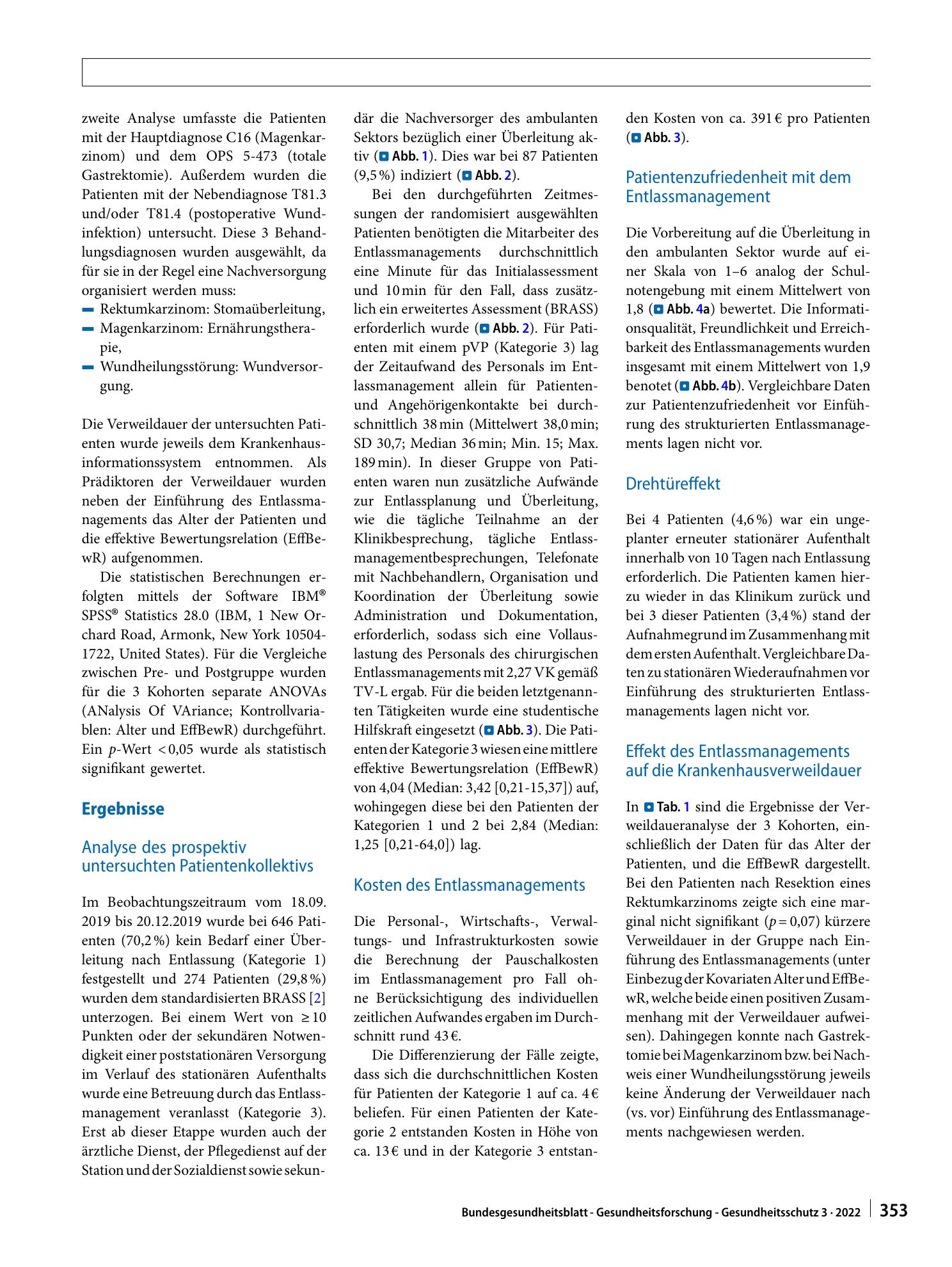 Vorschauseite 6: Einführung des Entlassmanagements an einer Universitätsklinik für Chirurgie: Explorative Analyse von Kosten, Verweildauer und Patientenzufriedenheit