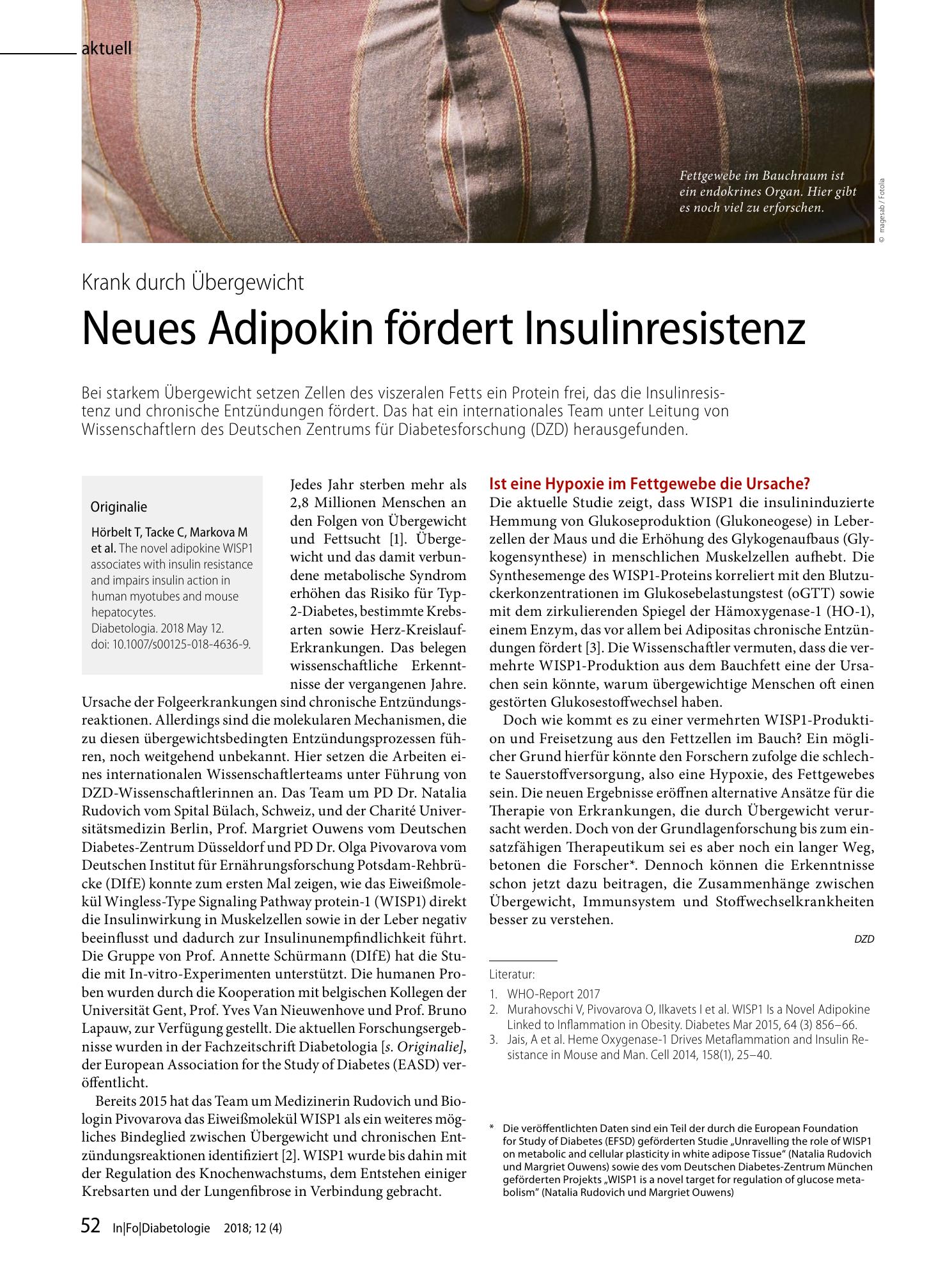 Vorschauseite 1: Neues Adipokin fördert Insulinresistenz