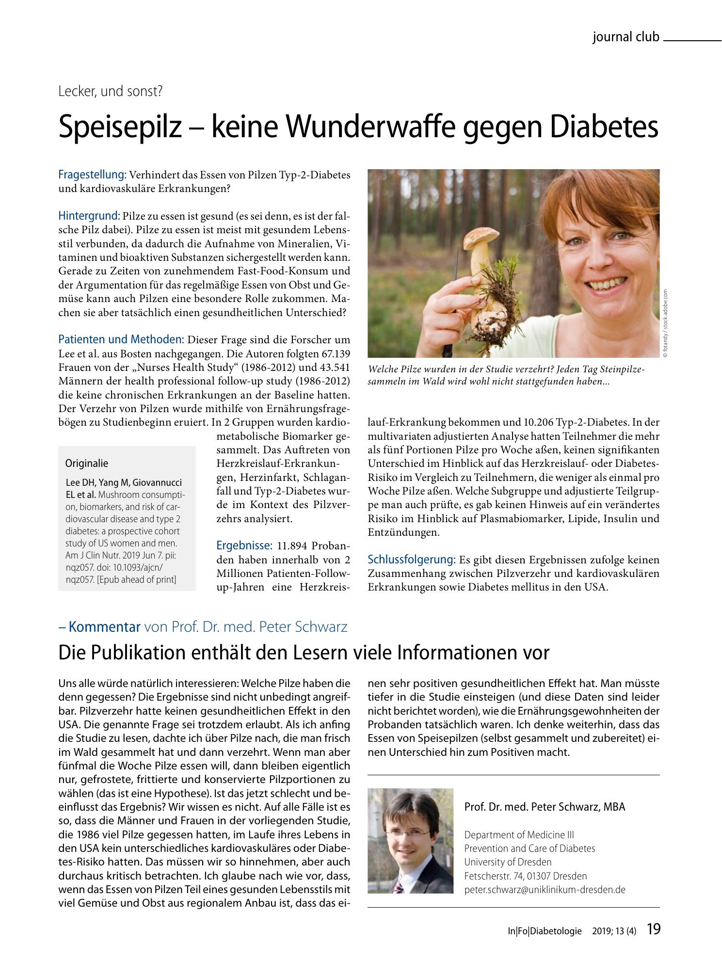 Vorschauseite 1: Speisepilz —keine Wunderwaffe gegen Diabetes