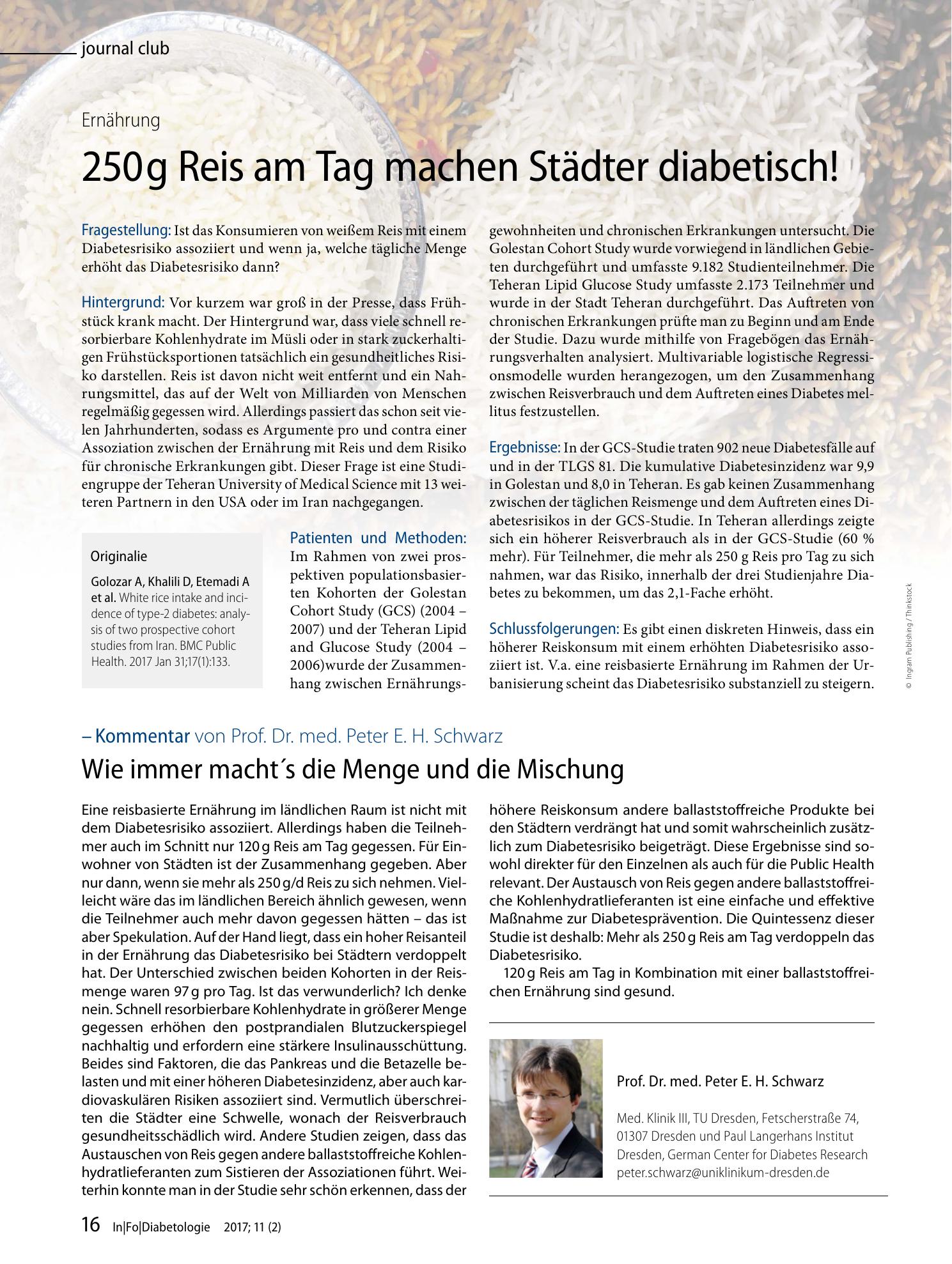 Vorschauseite 1: 250g Reis am Tag machen Städter diabetisch!