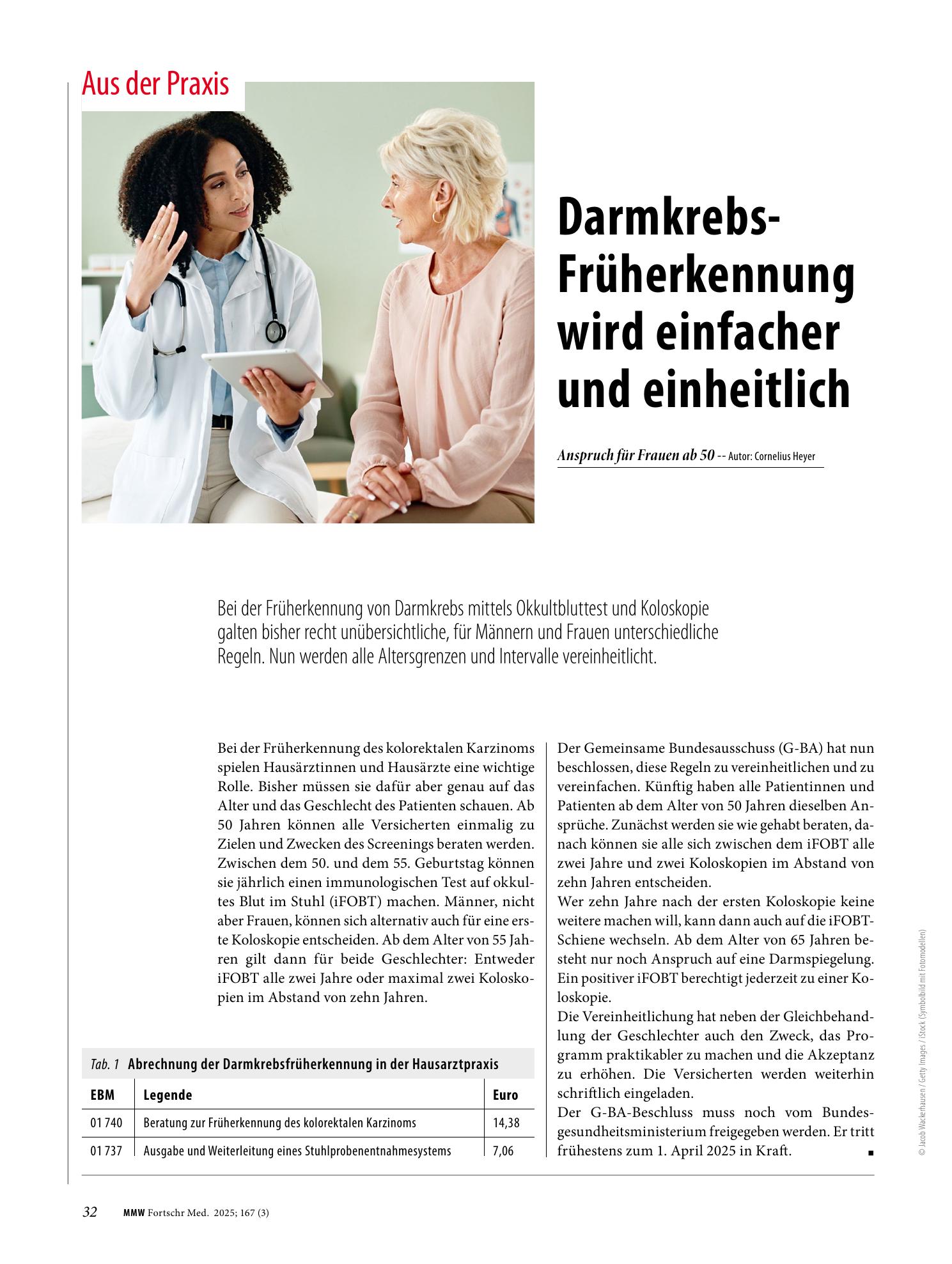 Vorschauseite 1: Darmkrebs-Früherkennung wird einfacher und einheitlich